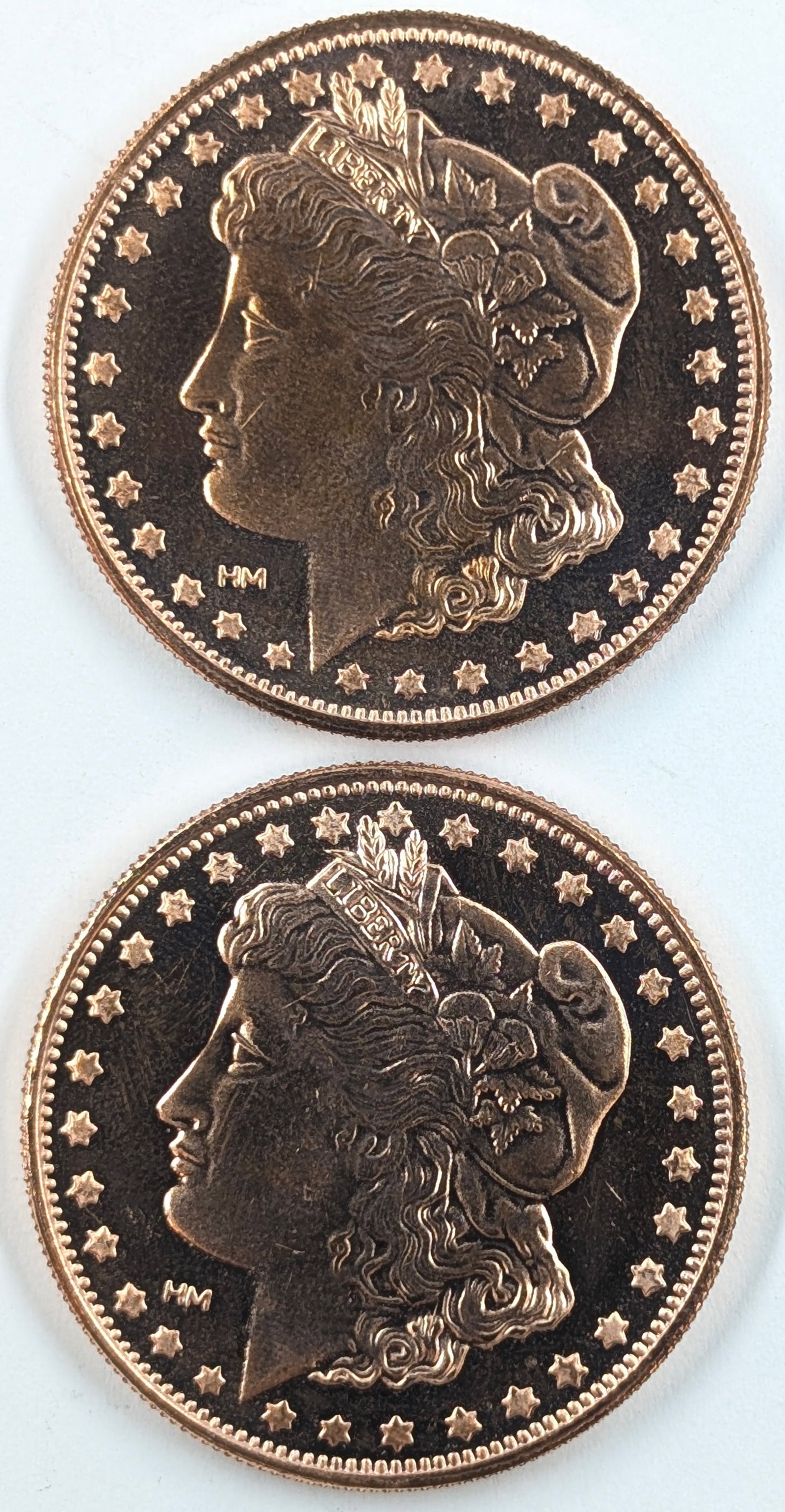 Lot of 2 - 1 Ounce (each) Fine .999 Copper Rounds - Morgan: _