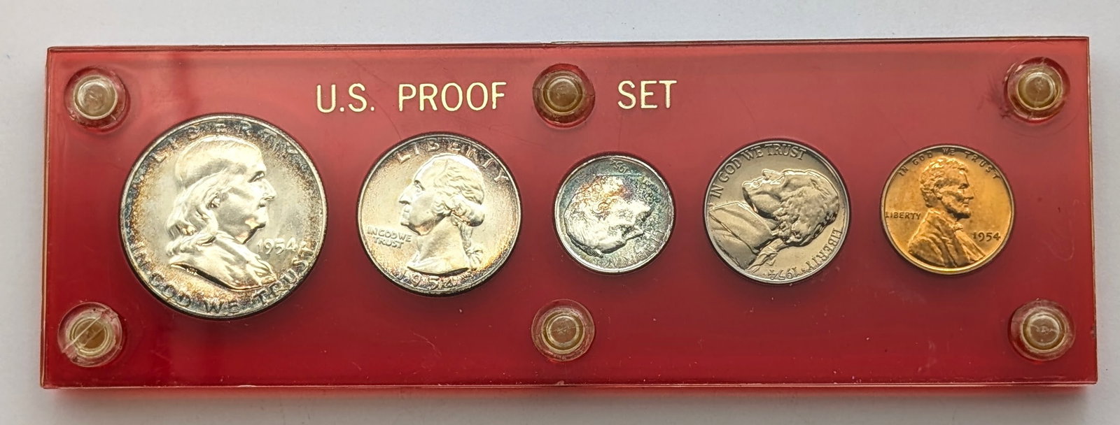 1954 US Proof Set - Capital Case - Stunning with rainbow tone: Coins are magnificent