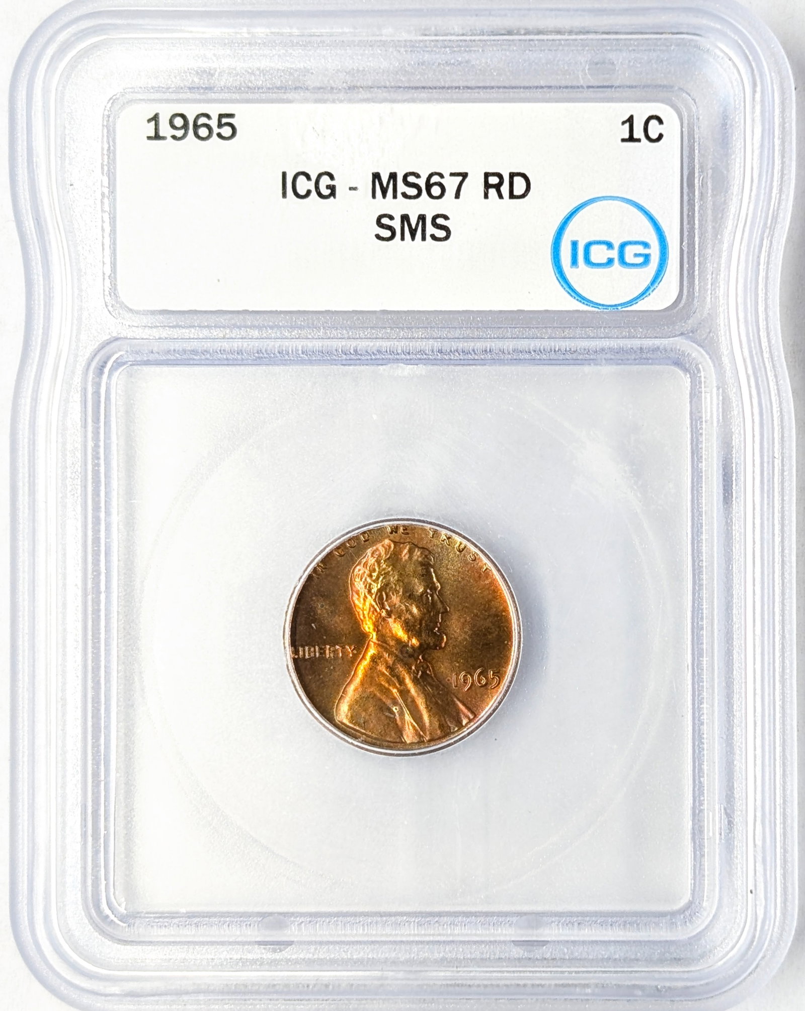 1965 ICG MS67 Red SMS Toned Lincoln Cent: Amazing Color