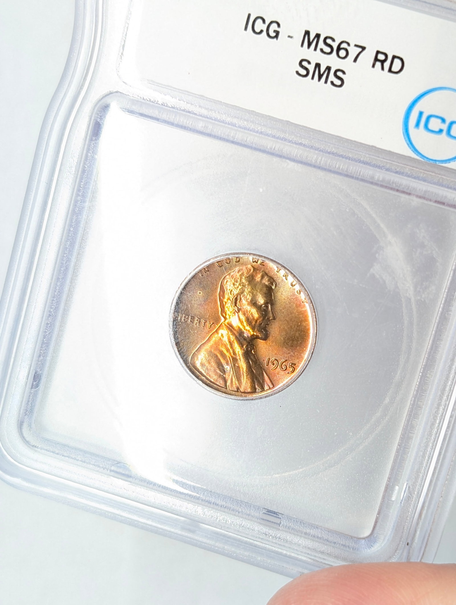 1965 ICG MS67 Red SMS Toned Lincoln Cent - 3