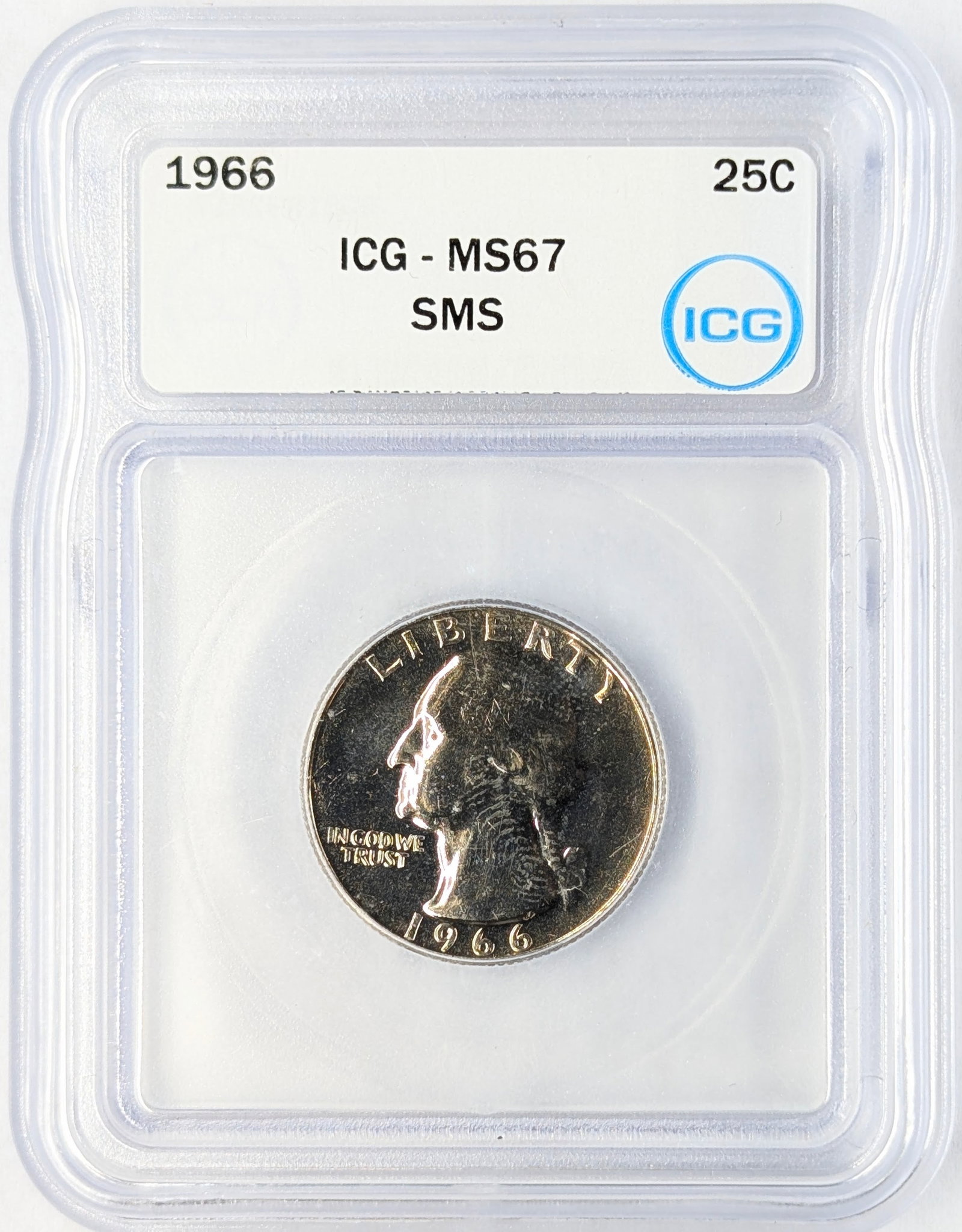 1966 ICG MS67 SMS Toned Washington Quarter: _