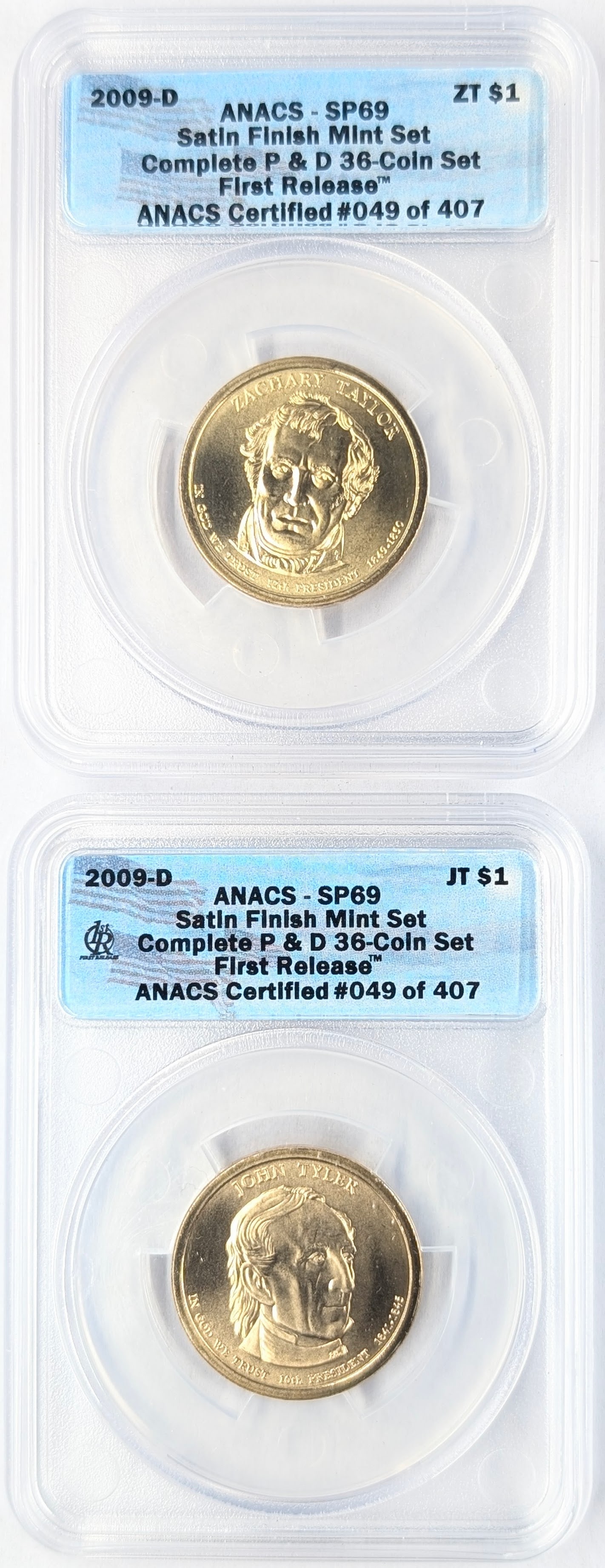 Lot of 2 ANACS SP69 Presidential Dollars - 2009 -D Taylor and Tyler: _