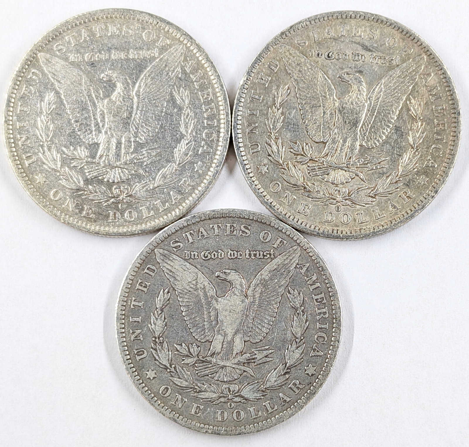 Lot of 3 Morgan Silver Dollars 1882 O, 1883O and 1886O - 2