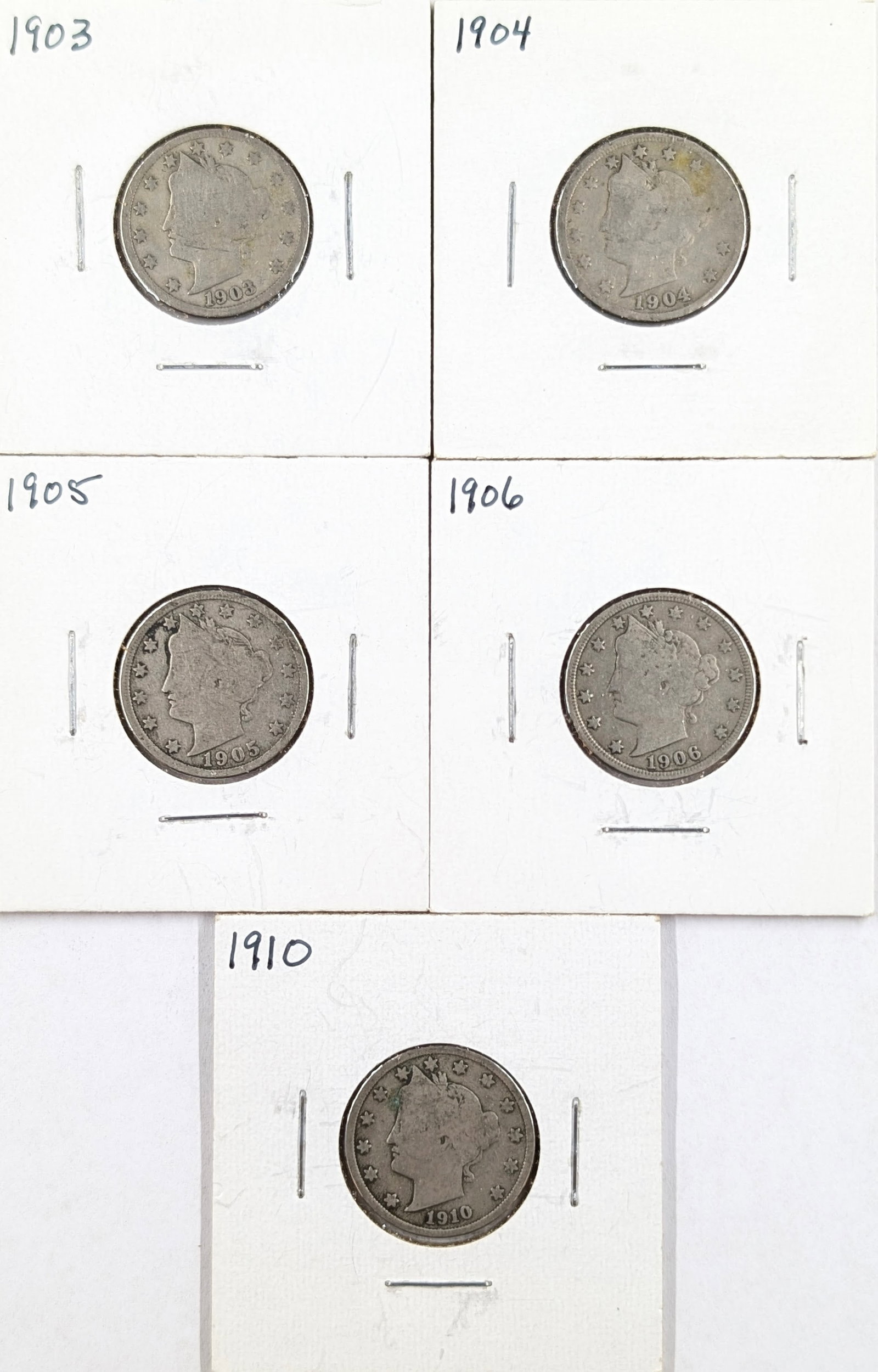 Lot of 5 V Nickels - Various Dates: _