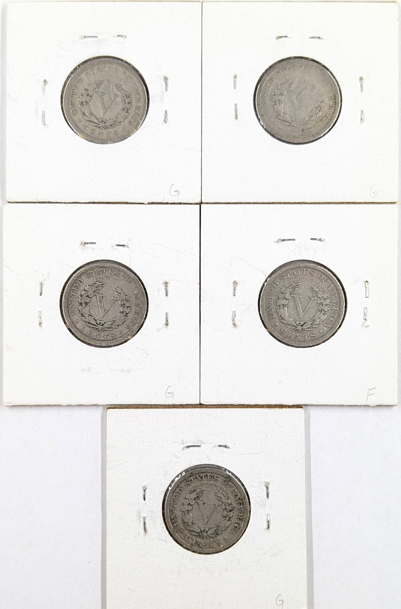 Lot of 5 V Nickels - Various Dates - 2