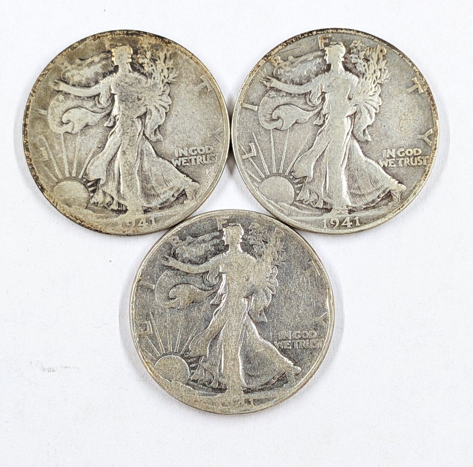 Lot of 3 Silver Walking Liberty Half Dollars 1941 1941-D & 1941-S: _