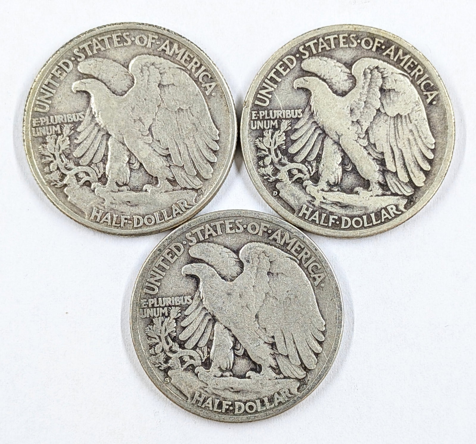 Lot of 3 Silver Walking Liberty Half Dollars 1942 1942-D & 1942-S - 2