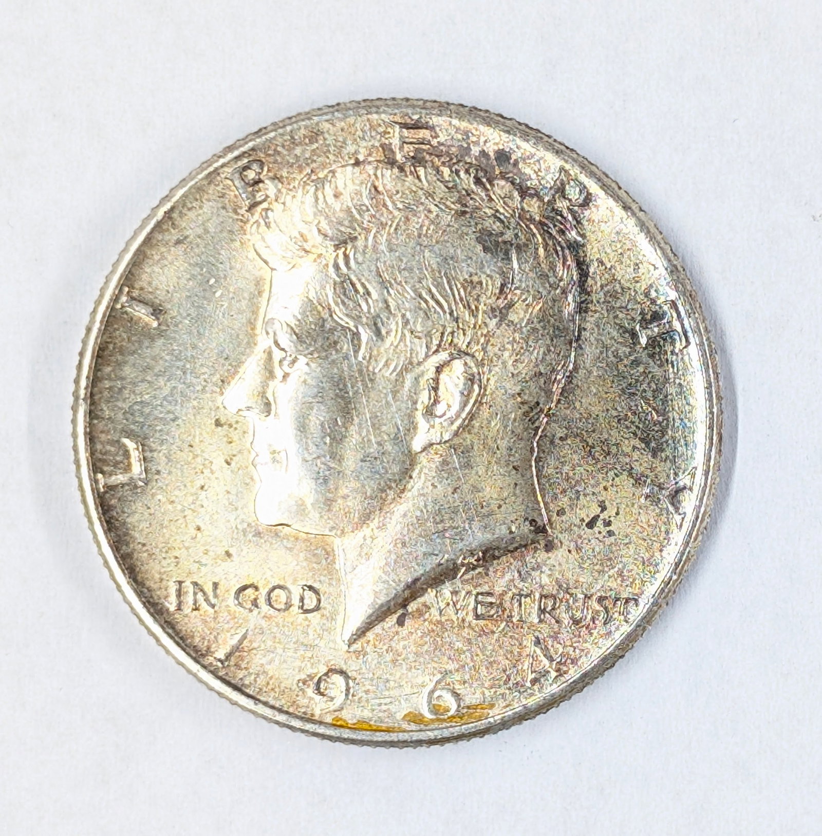 1964 Silver John F Kennedy Half Dollar - Toned!: _