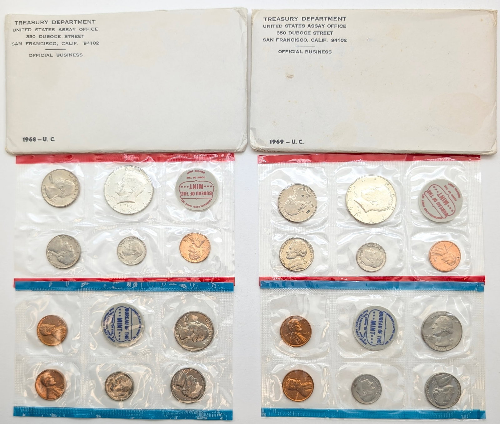 1968 and 1969 US Mint Sets with 40% Silver Kennedys!: _