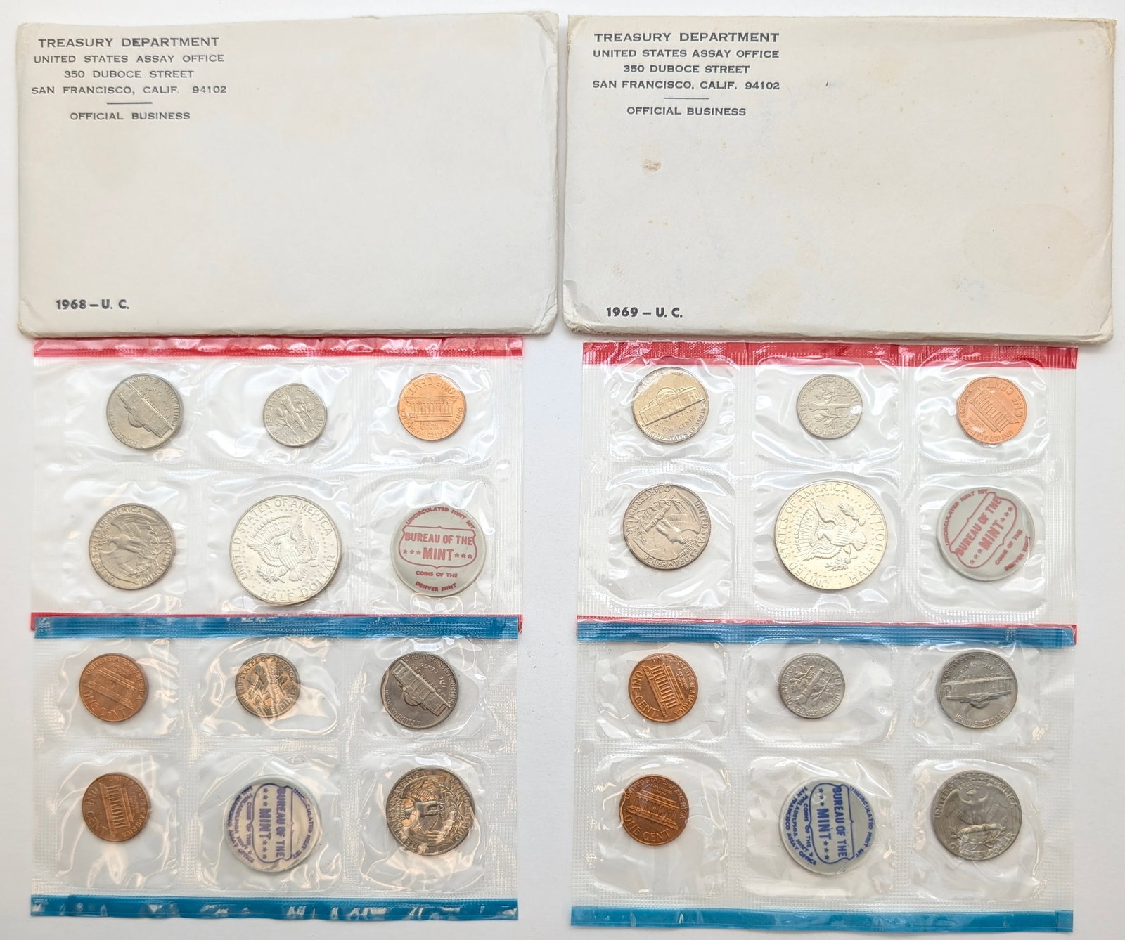 1968 and 1969 US Mint Sets with 40% Silver Kennedys! - 2