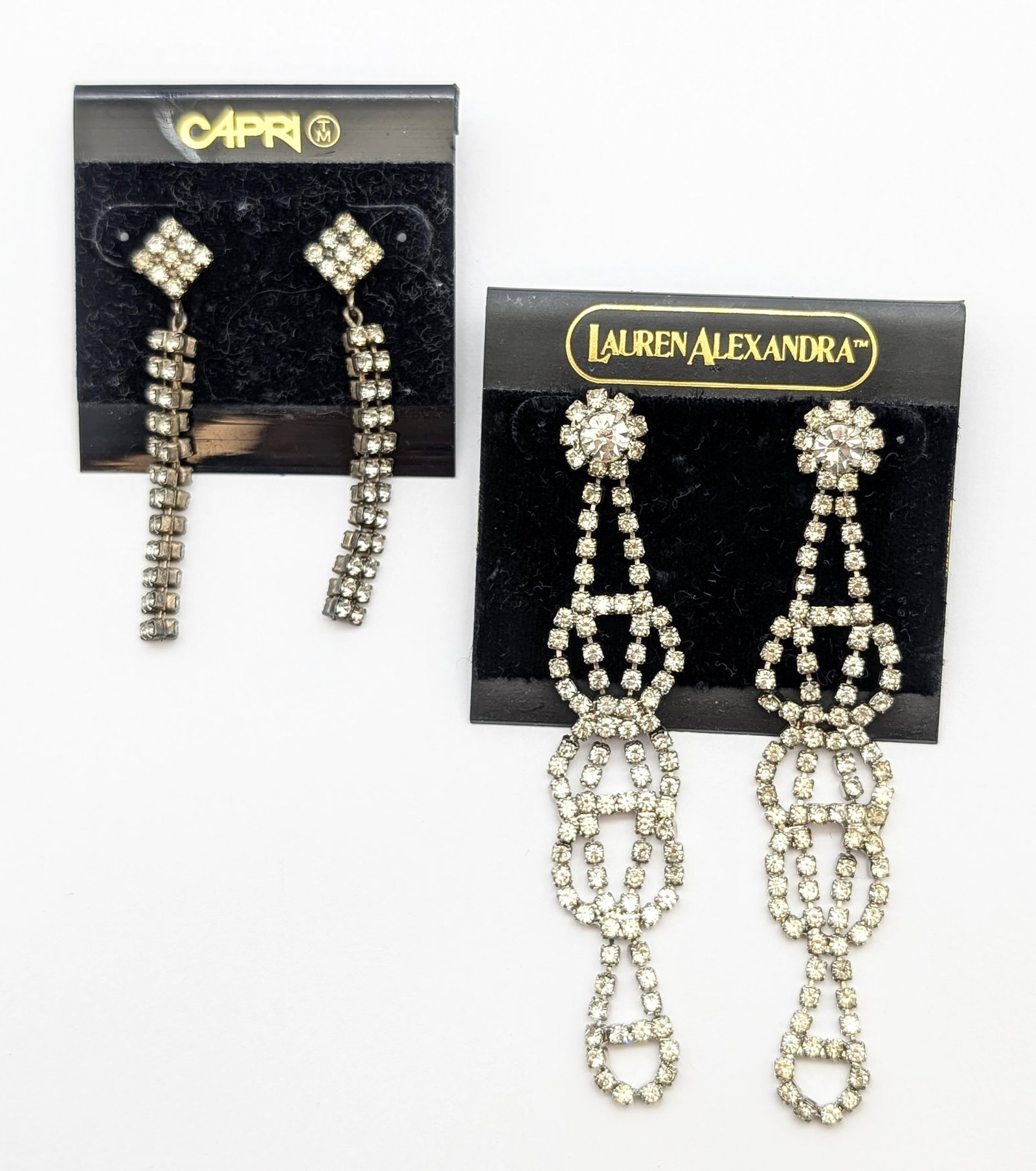 Capri and Lauren Alexander Rhinestone Vintage Earrings - New Old Stock: _
