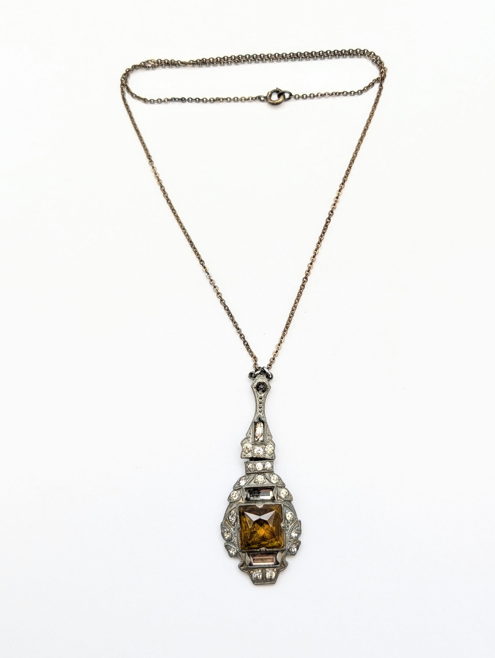 Antique Art Deco Sterling Necklace with Citrine gemstone: Great condition for the age!