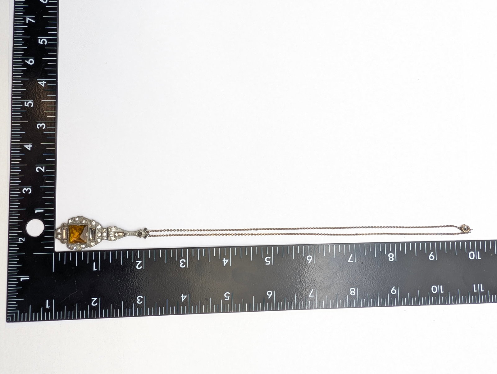 Antique Art Deco Sterling Necklace with Citrine gemstone - 4