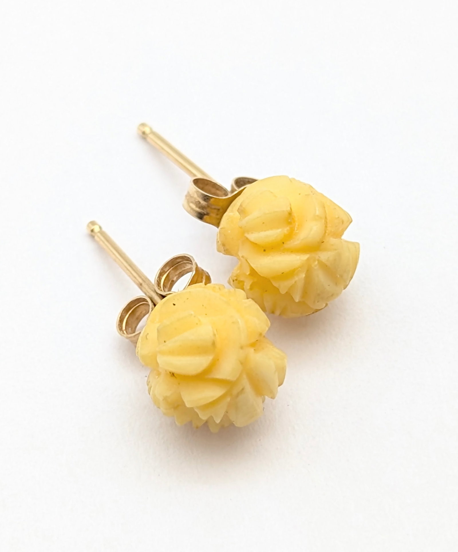 Vintage Bone Floral Studs with 14k Gold posts!: _