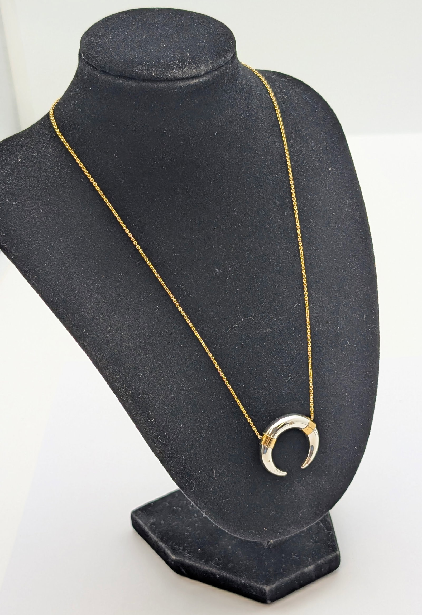 Silver Crescent Moon pendant with Gold Tone Chain: _