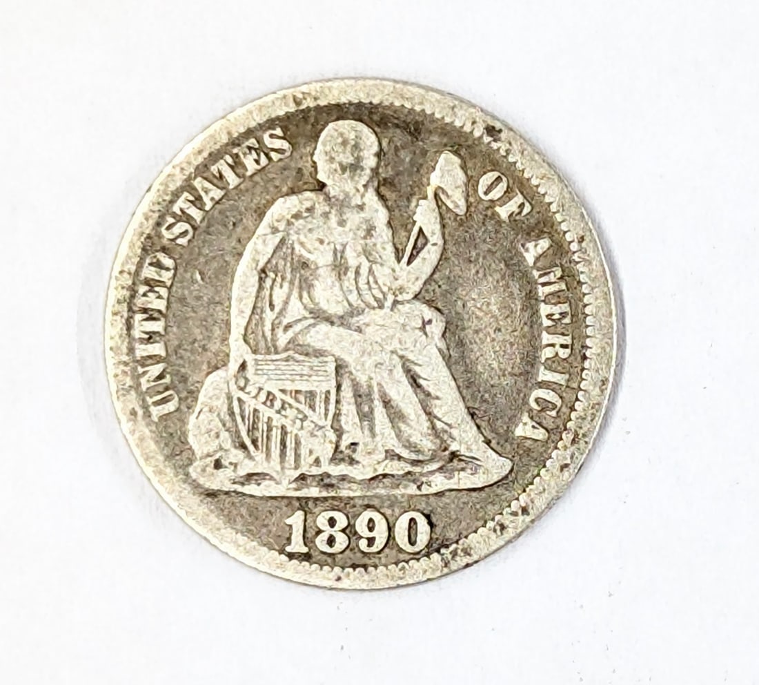1890 Silver Seated Dime: Heavily Circulated