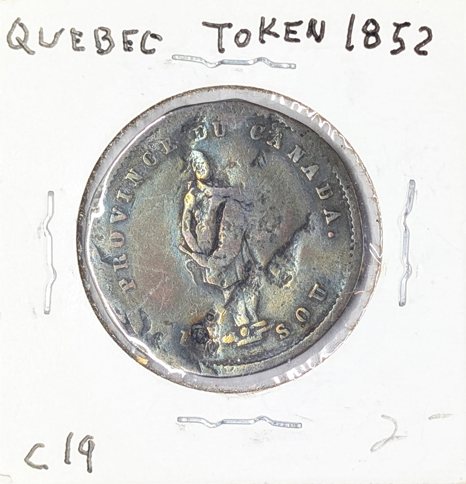 Toned and Counter Stamped 1852 Quebec Bank Token: _