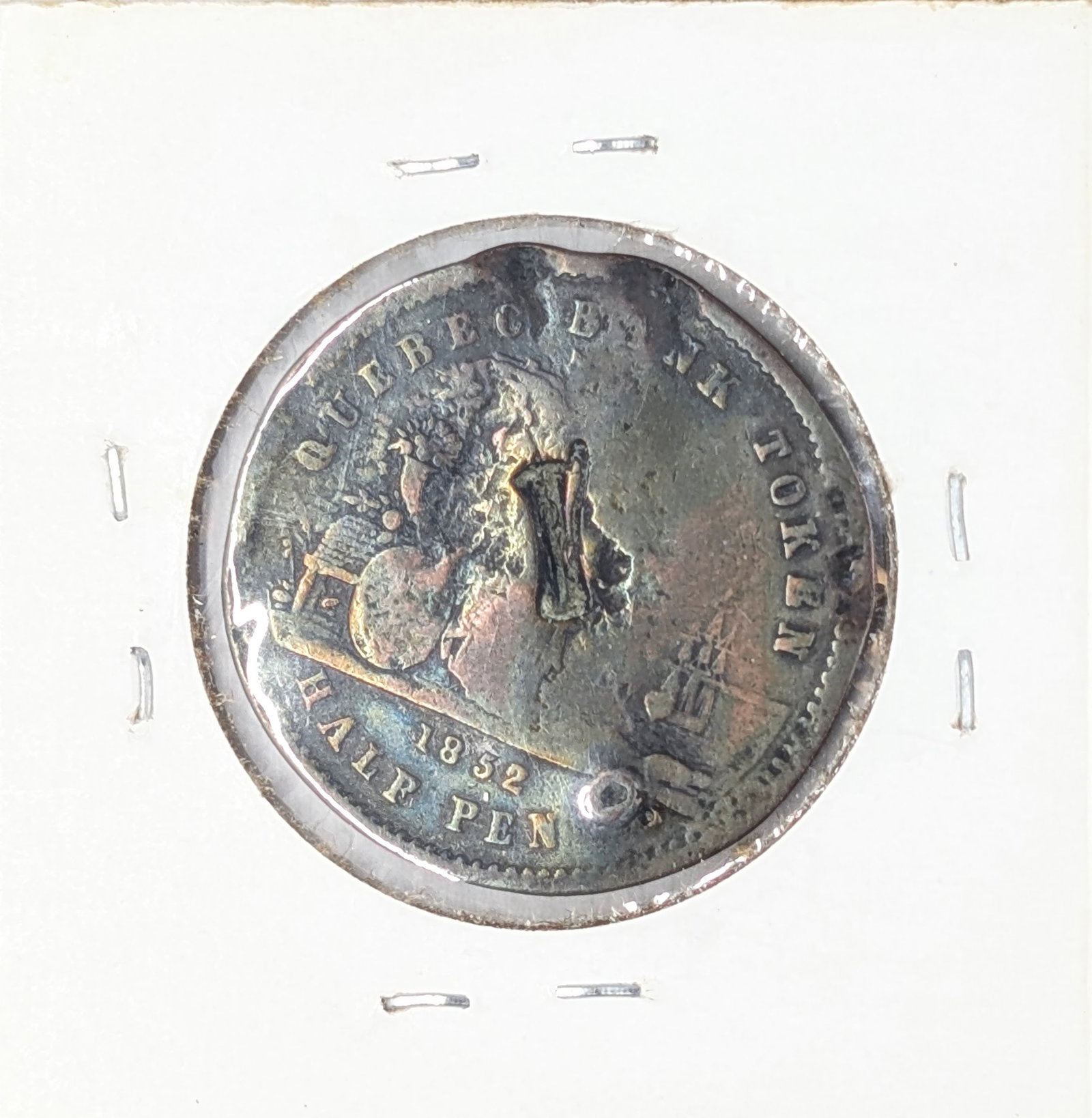 Toned and Counter Stamped 1852 Quebec Bank Token - 2