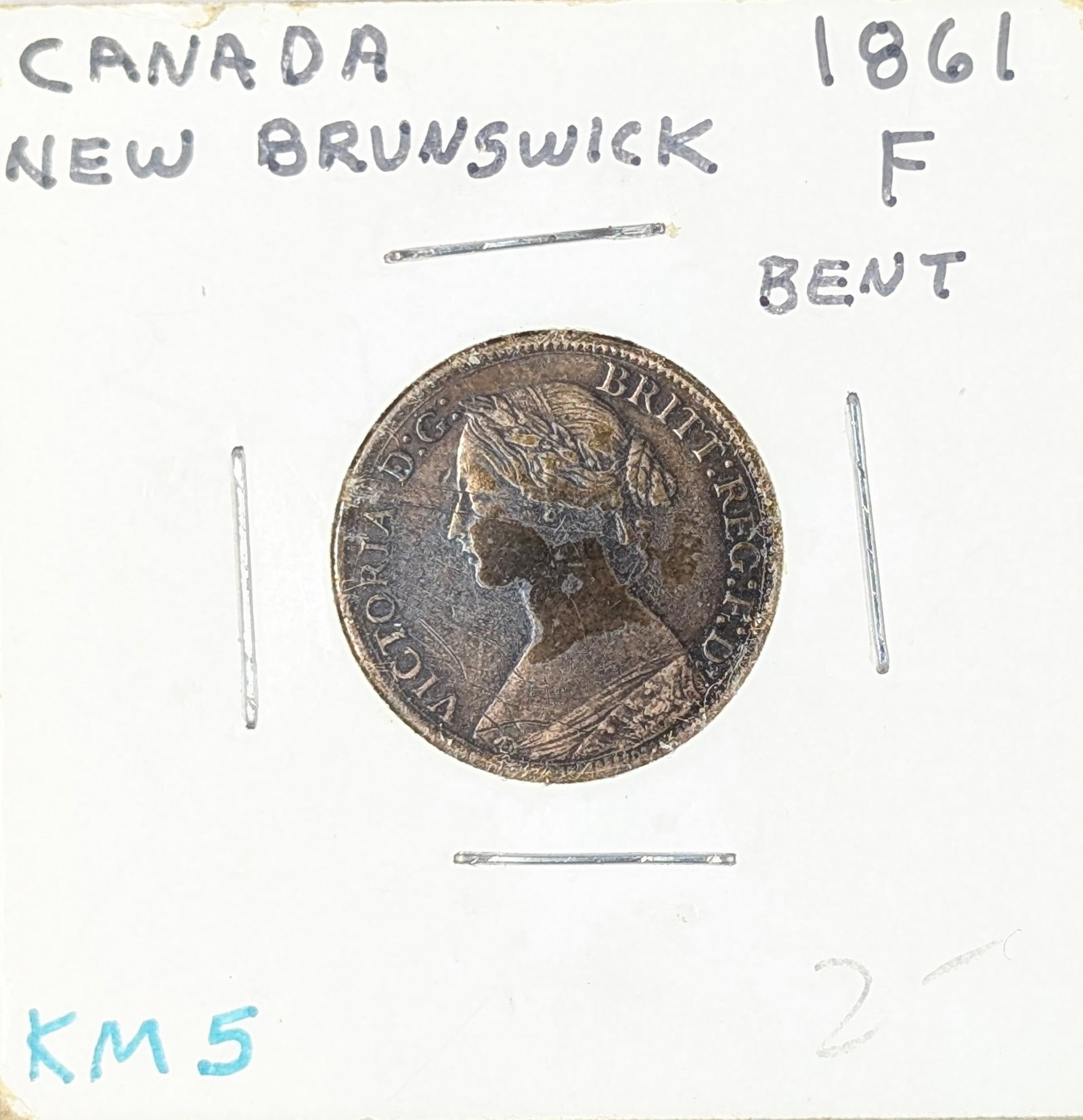 1861 Canadian New Brunswick one cent piece: Bent
