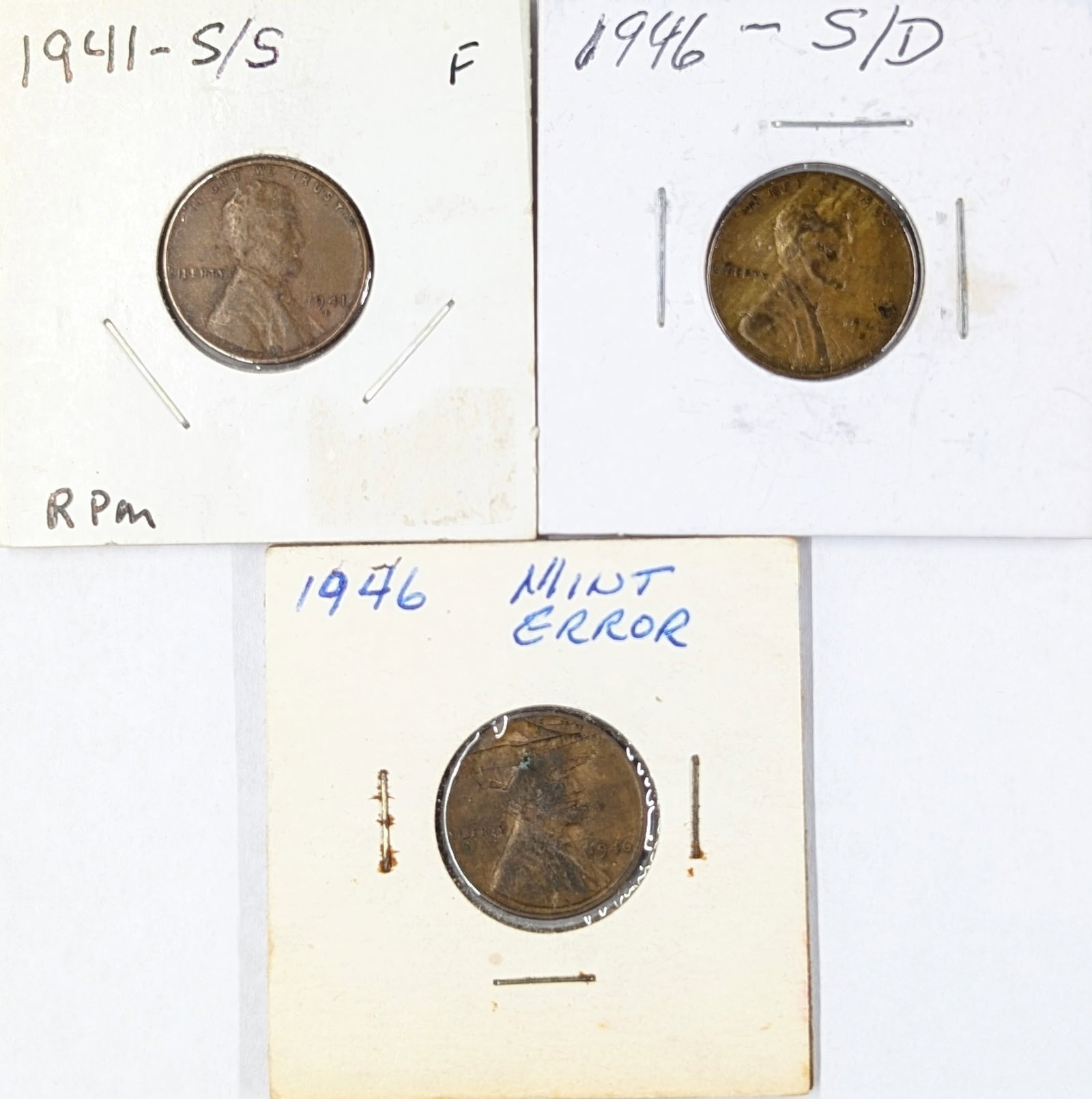 Lot of 3 1940's Error Lincoln Cents!: _