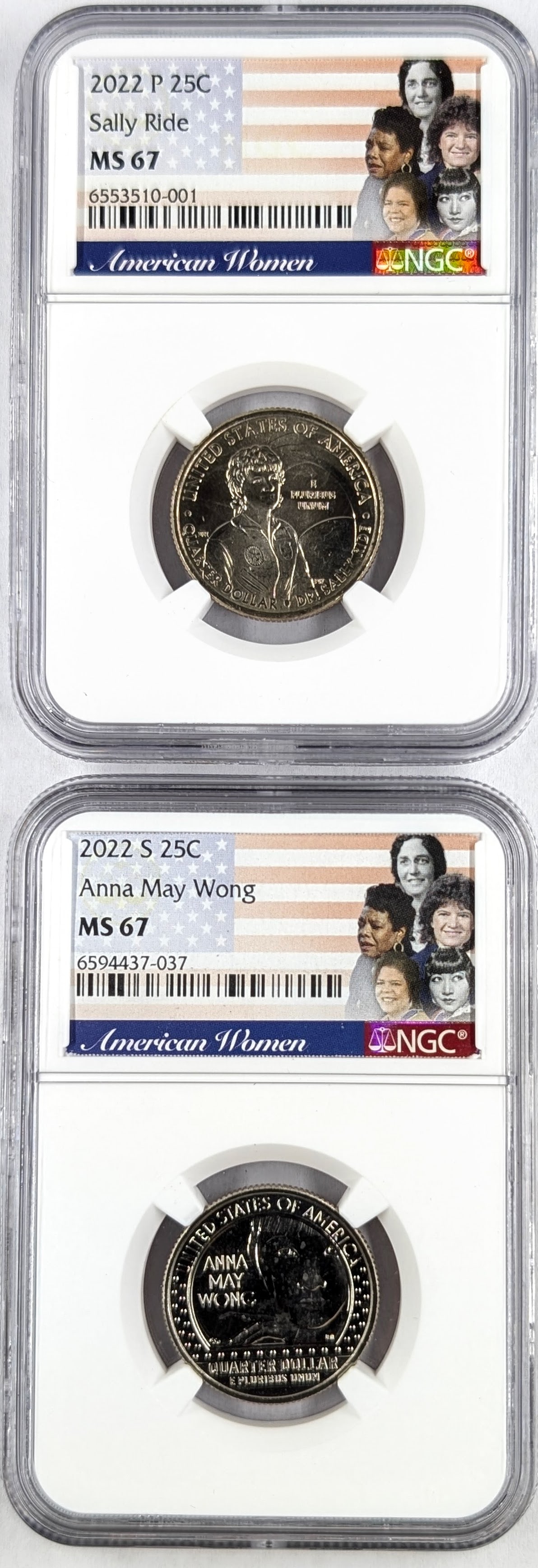 NGC MS 672022 American Women Slabbed Quarters: Anna May Wong and Sally Ride