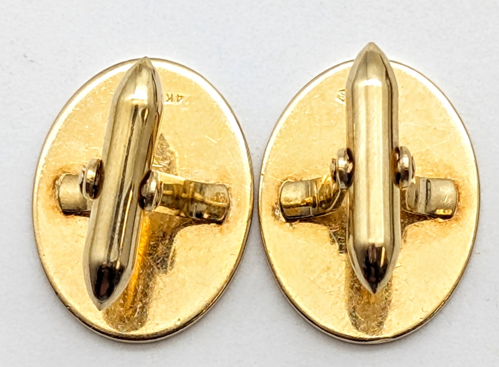 Classic 14k Gold Wave-Textured Oval Cufflinks- 14.04g - 3