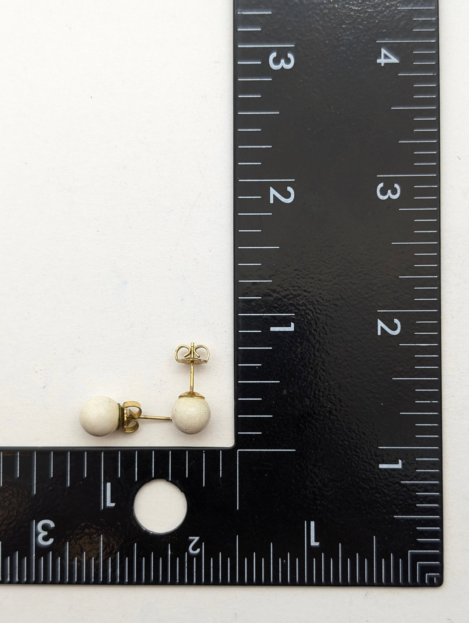 Vintage Gold Filled White Spherical Stud Earrings - 3