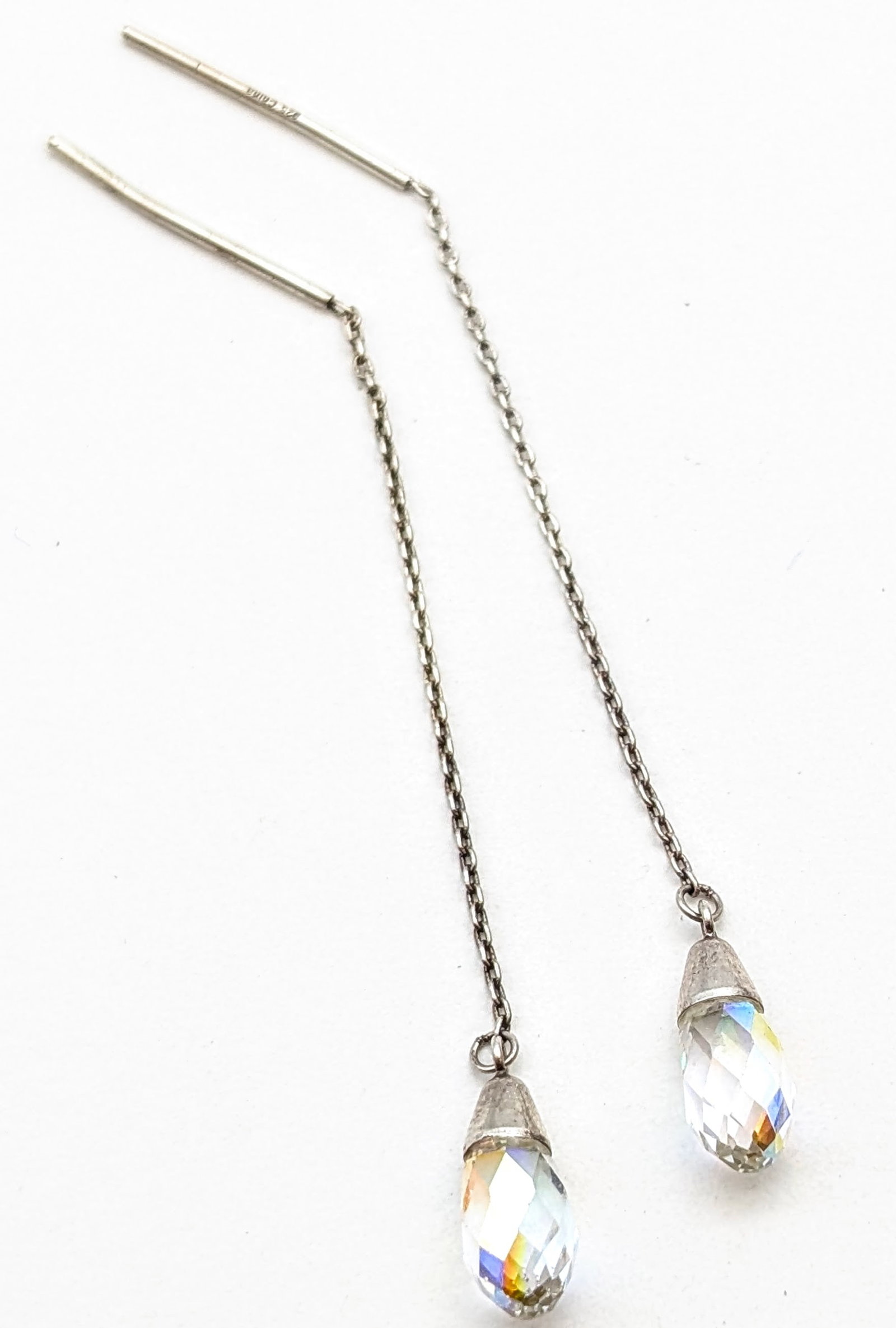 Timeless Sterling Silver Teardrop Crystal Threader Earrings: _