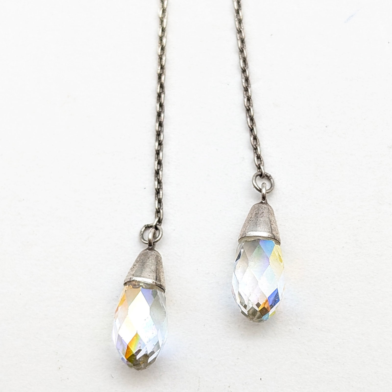 Timeless Sterling Silver Teardrop Crystal Threader Earrings - 2