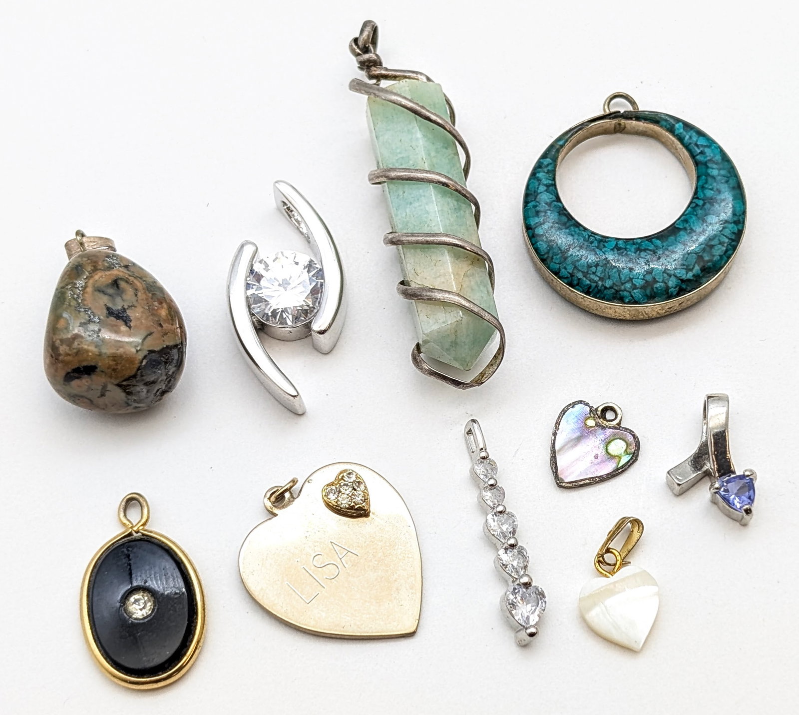Lot of 10 Pendants- Hearts, Stones, Crystal, etc (1 of 4)