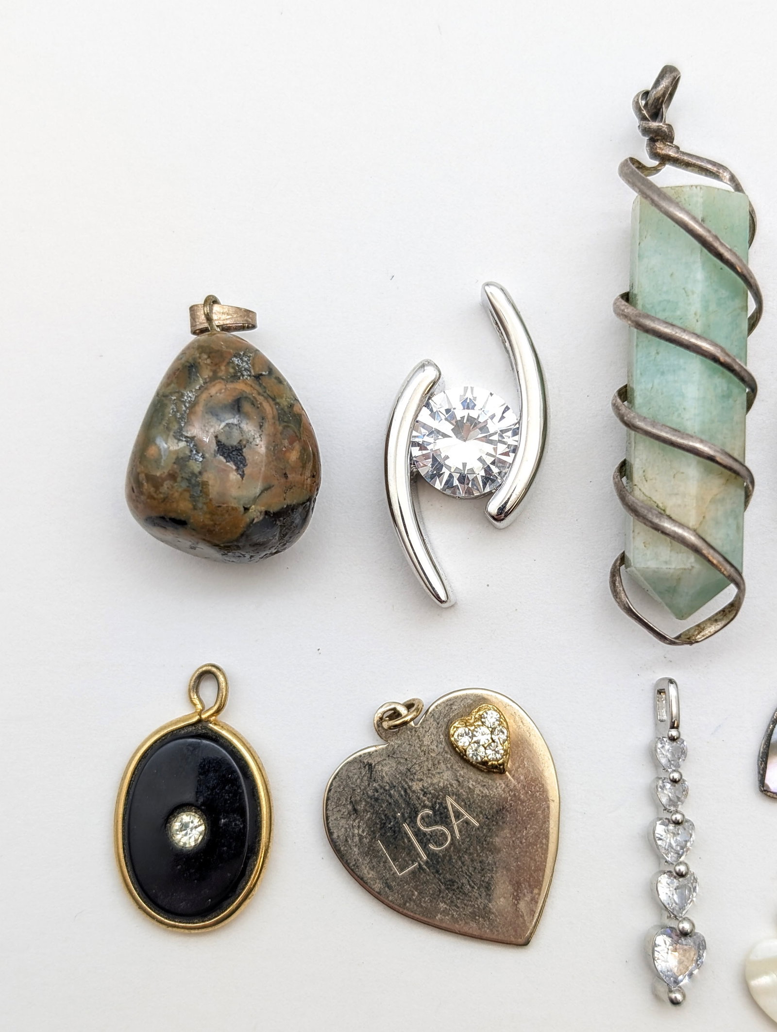 Lot of 10 Pendants- Hearts, Stones, Crystal, etc - 2