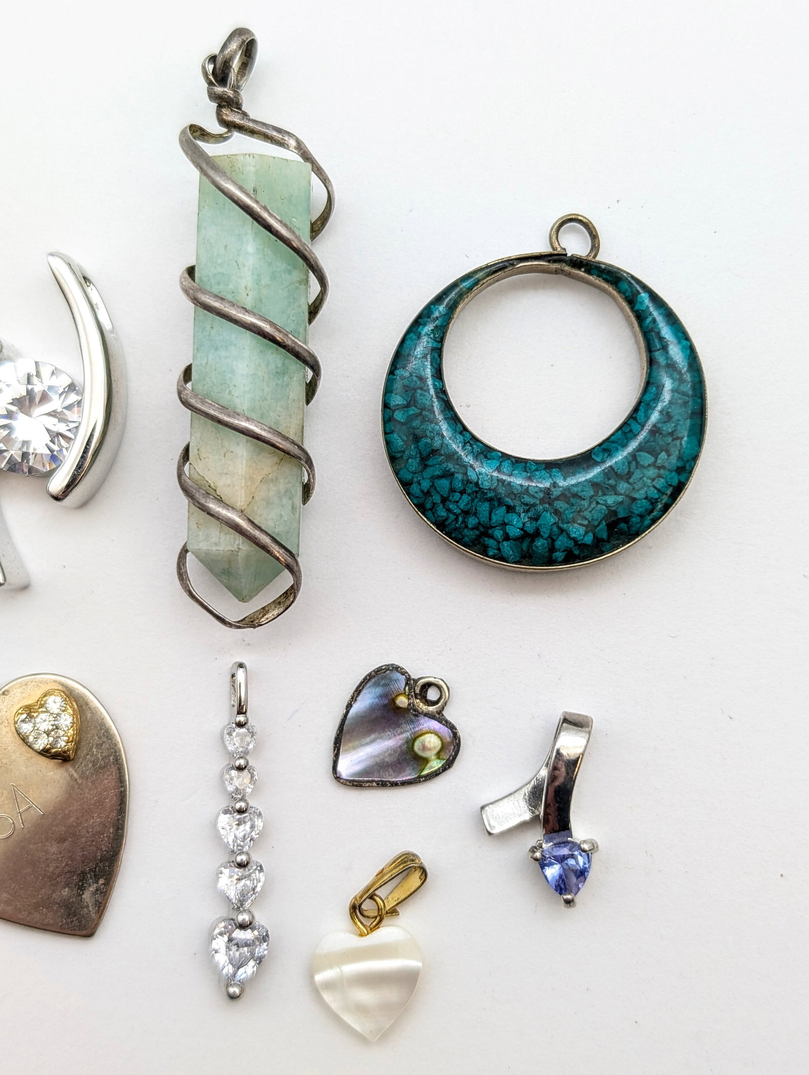 Lot of 10 Pendants- Hearts, Stones, Crystal, etc - 3