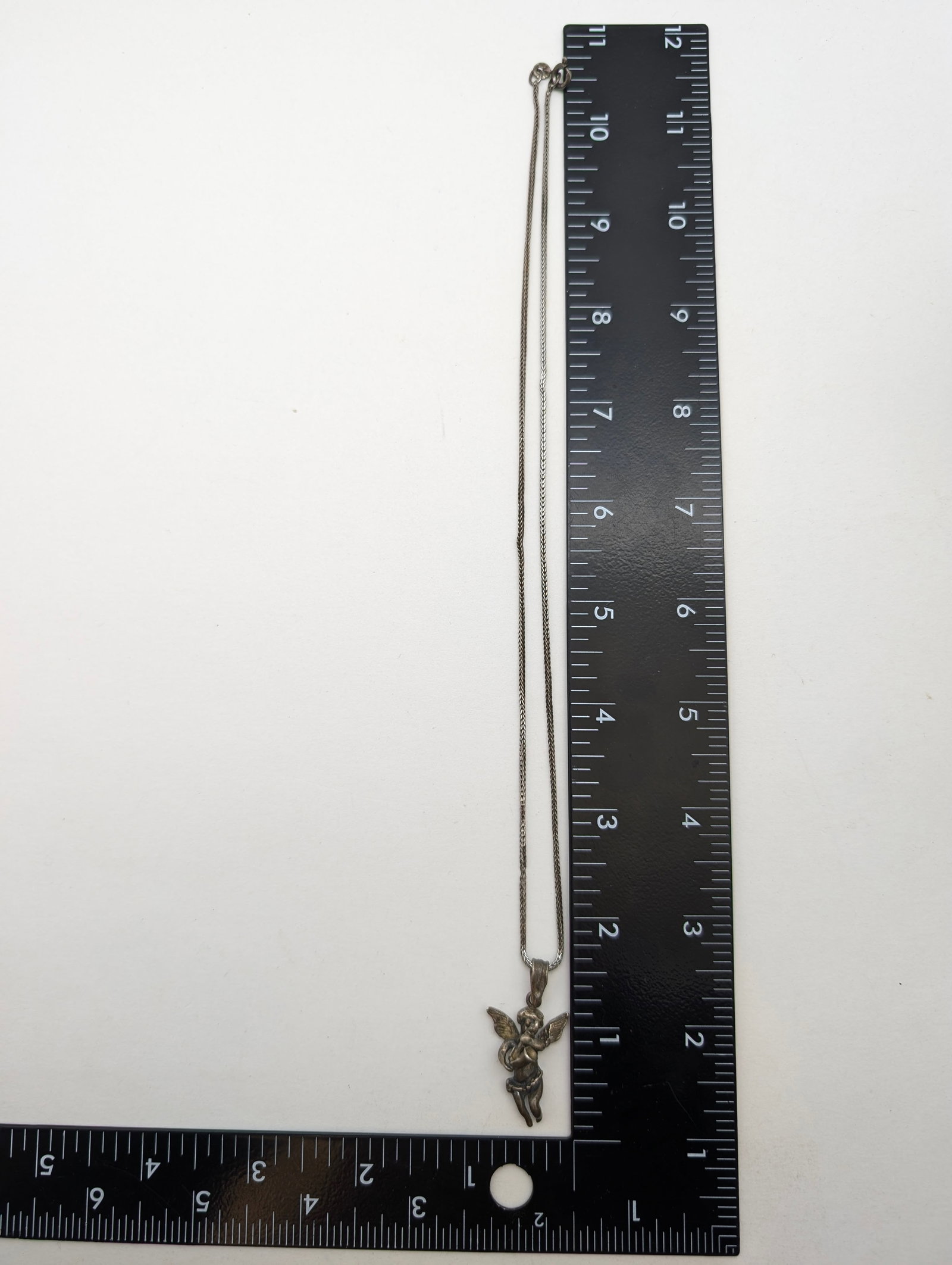 Vintage Sterling Silver Necklace w/ Cherub Pendant - 5