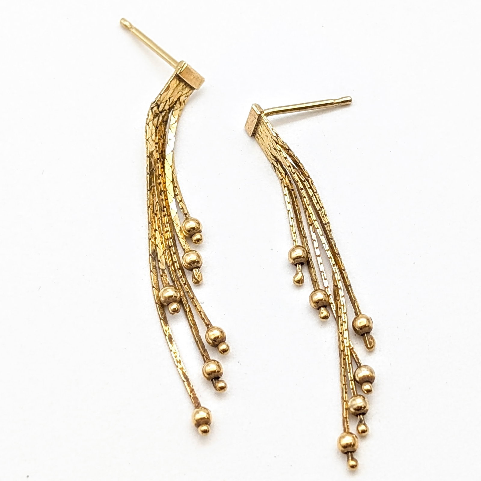 Elegant 14k Gold Multi-Strand Tassel Drop Earrings- 1.4g: No Backings