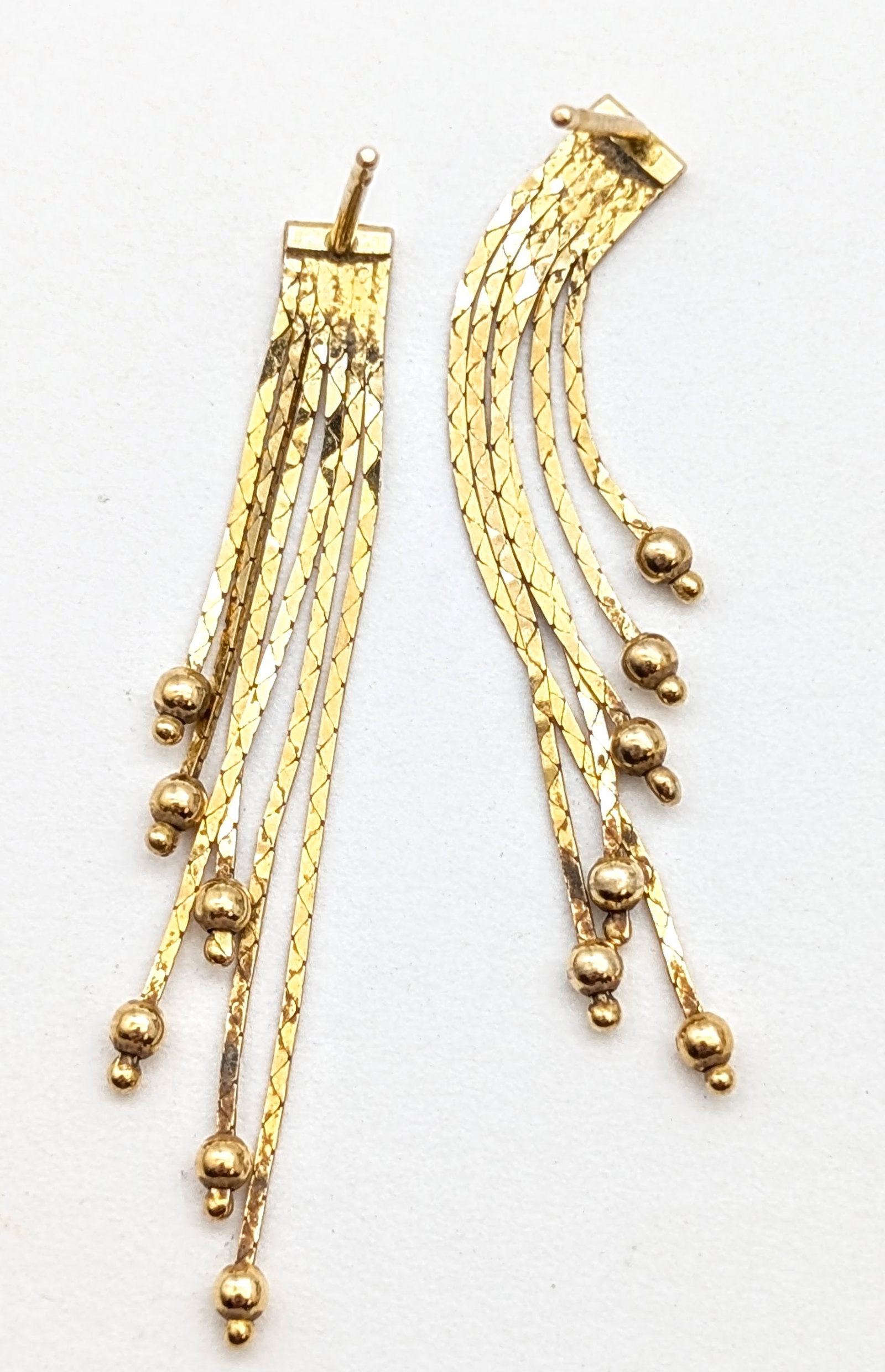 Elegant 14k Gold Multi-Strand Tassel Drop Earrings- 1.4g - 2