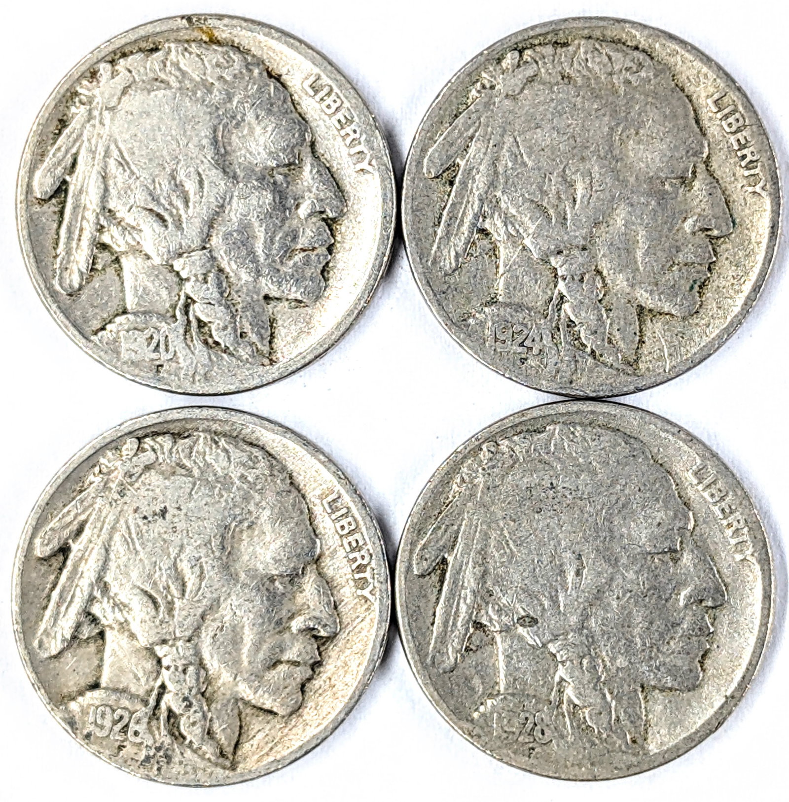 Lot of 4 1920's Buffalo Nickels: _