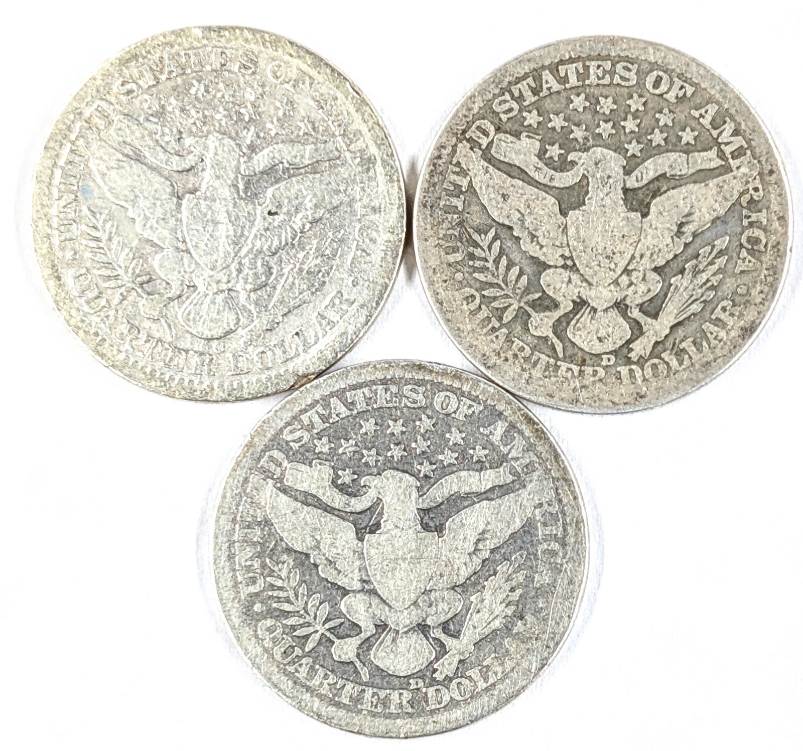 Lot of 3 Barber Quarters - 1908-O 1914D & 1916-D - 2