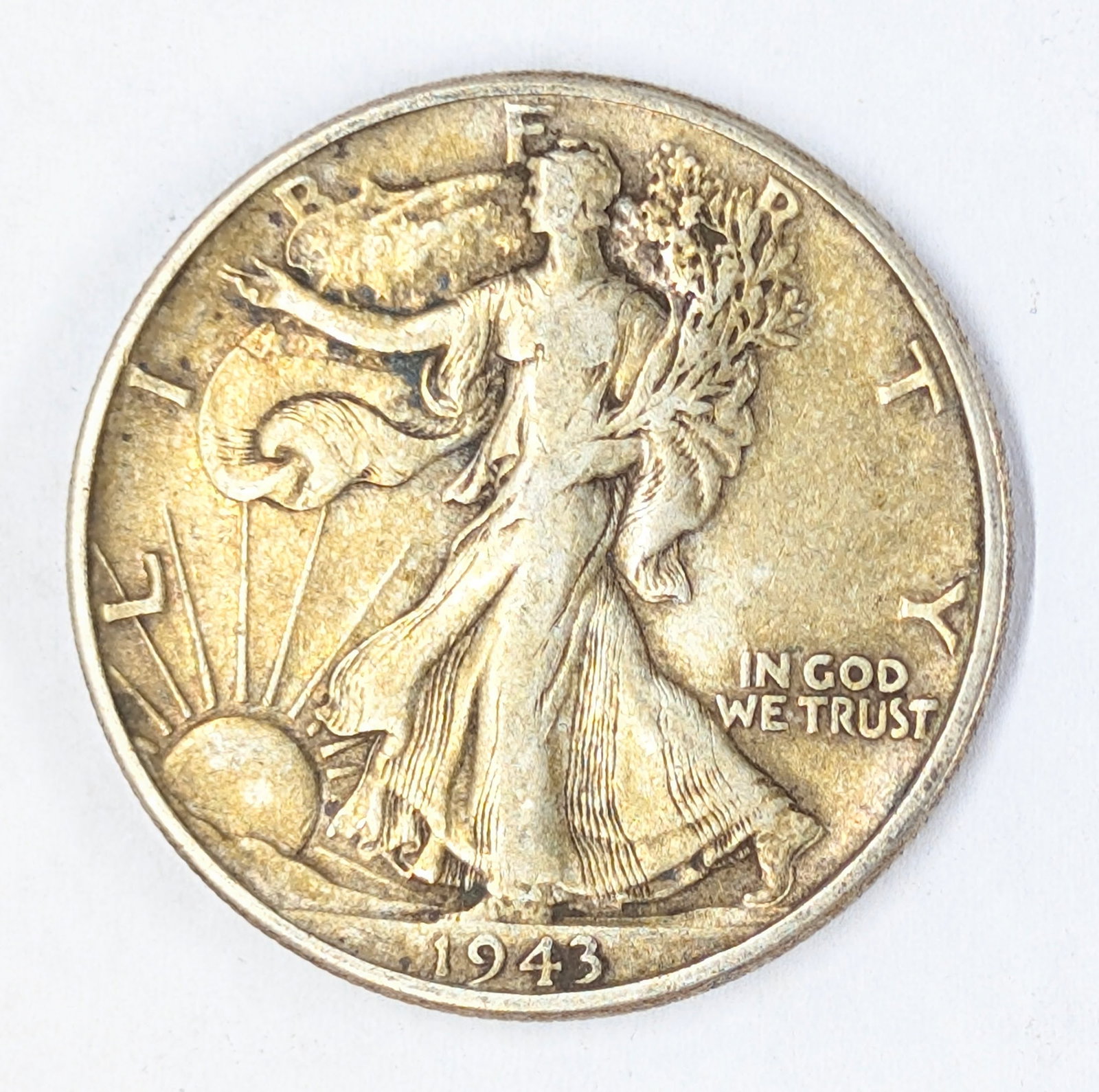 1943 Golden Toned Silver Walking LIberty Half Dollar: _