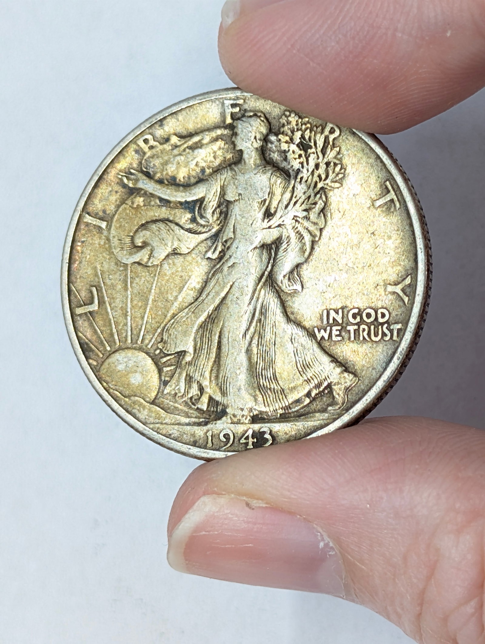 1943 Golden Toned Silver Walking LIberty Half Dollar - 3
