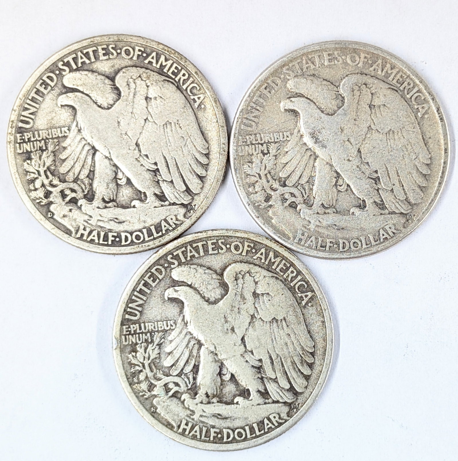 Lot of 3 Silver Walking Liberty Half Dollars - 1944 D/S/P - 2