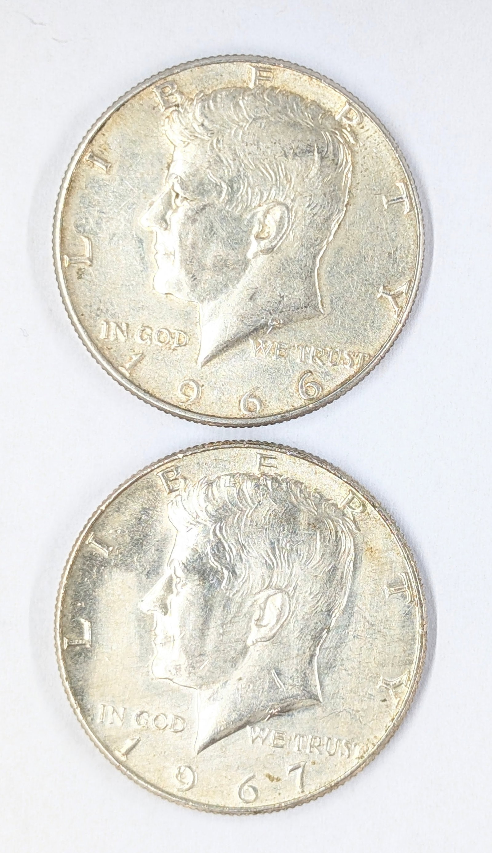 Lot of 2 40% Silver JFK Half Dollars - 1966 & 1967: _