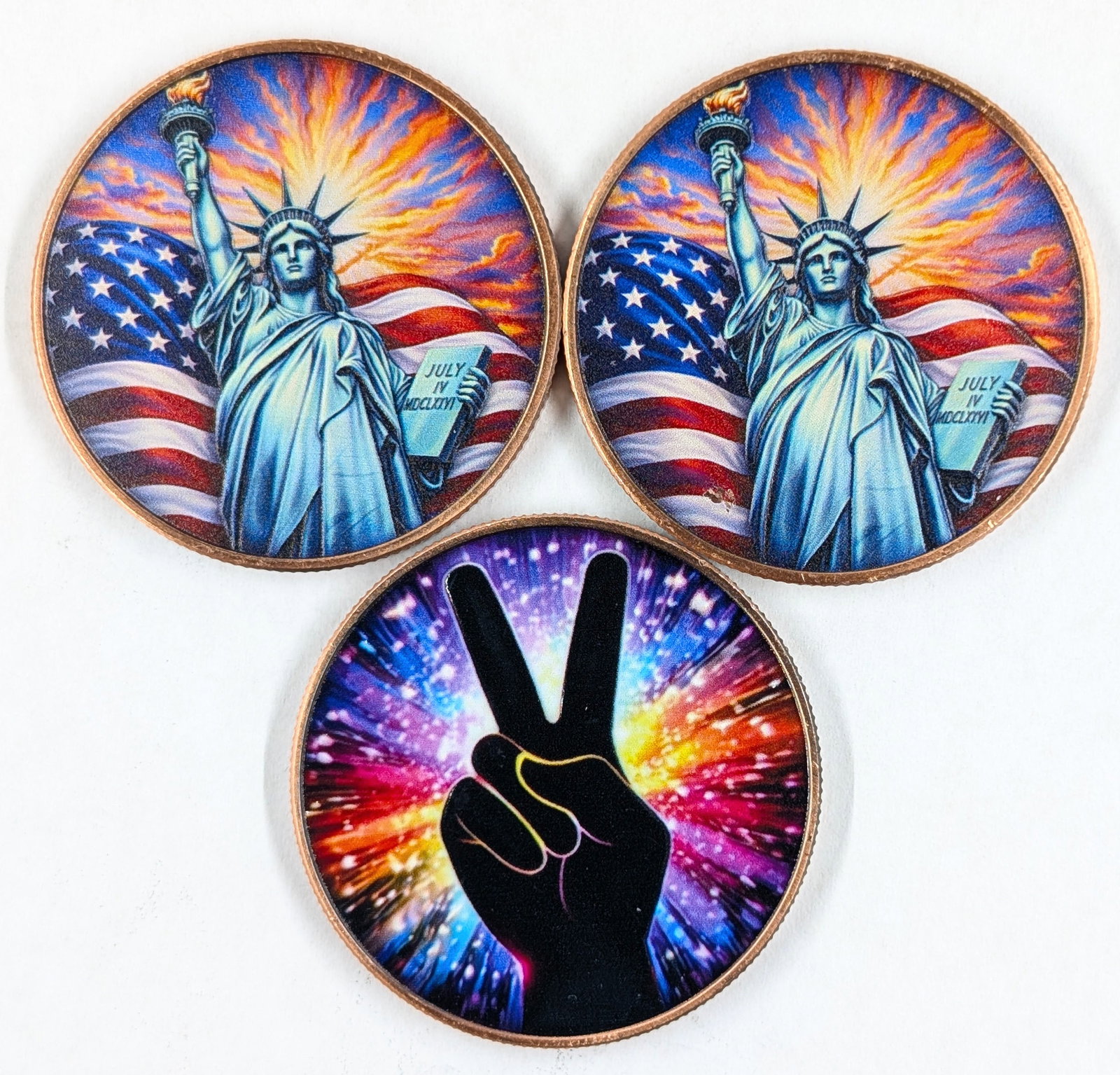 Lot of 3 Colorized Copper Rounds!: _