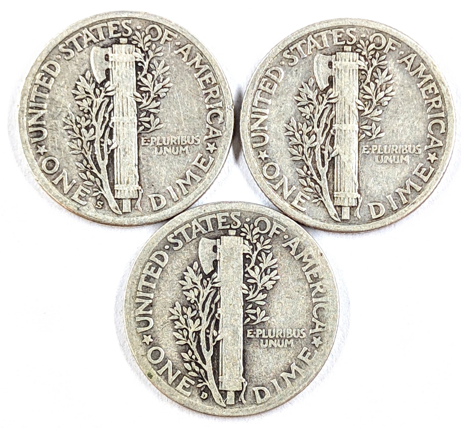 Lot of 3 Silver Mercury Dimes 1928 P/D/S - 2