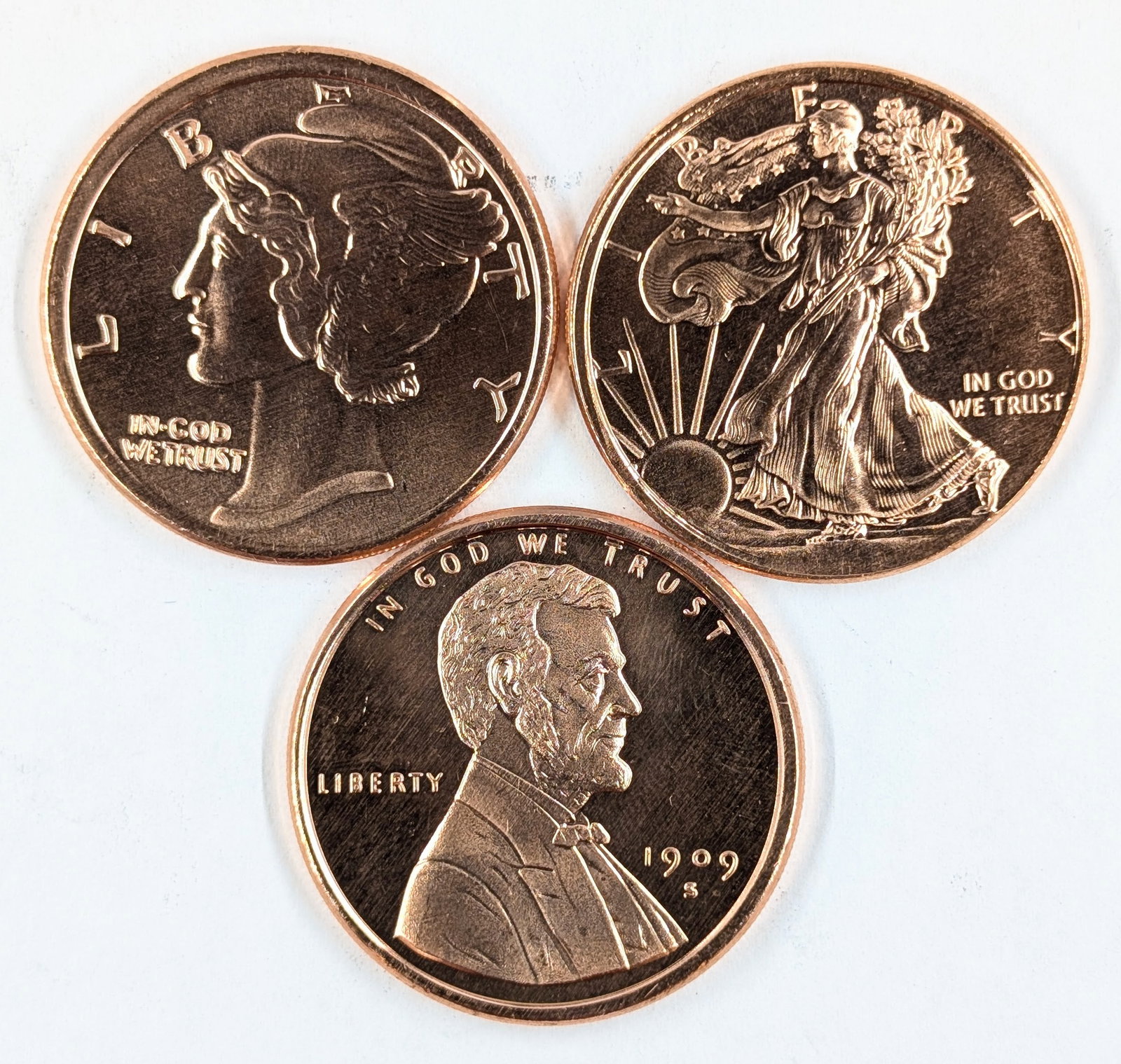 Lot of 3 Copper Rounds - Famous Coins: _