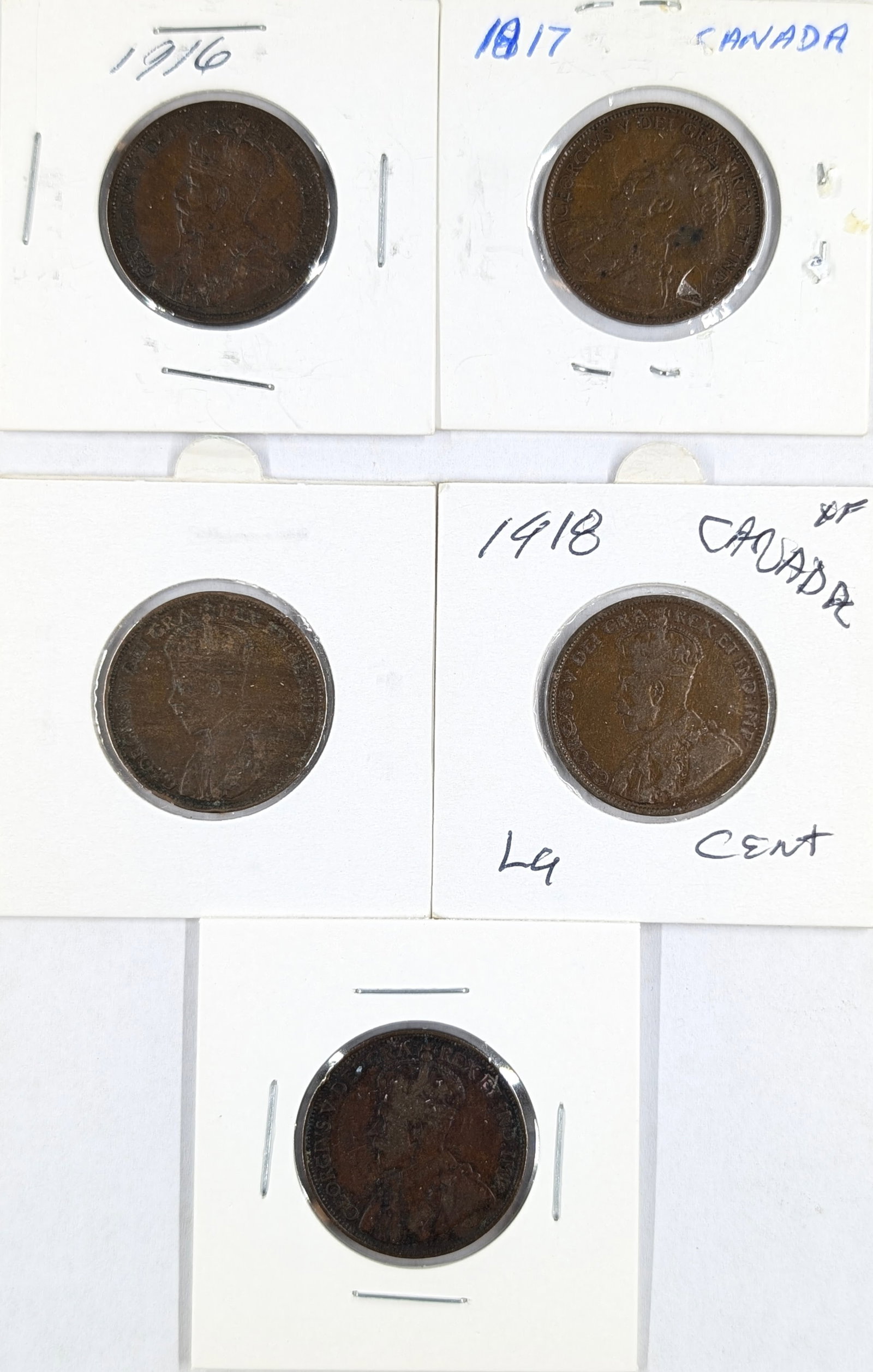 Lot of 5 Canadian Large Cents- 1916-1920: _