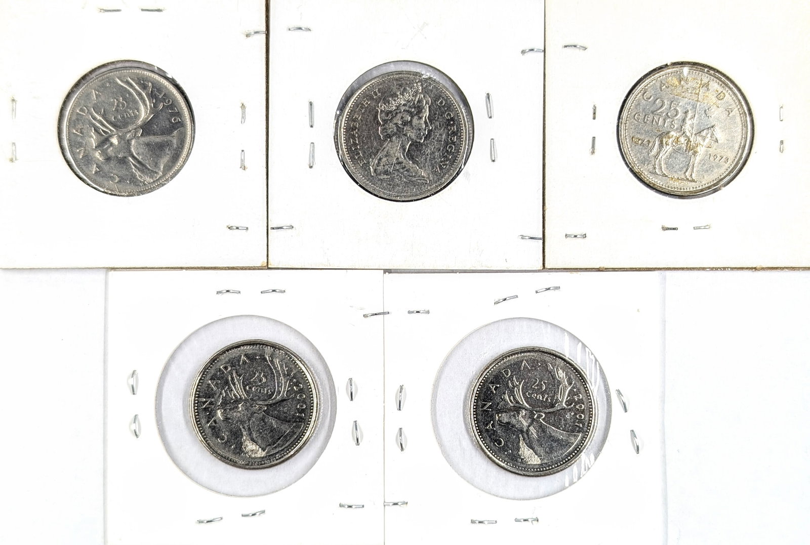 Lot of 5 Canadian Quarters- 1873-2001 - 2