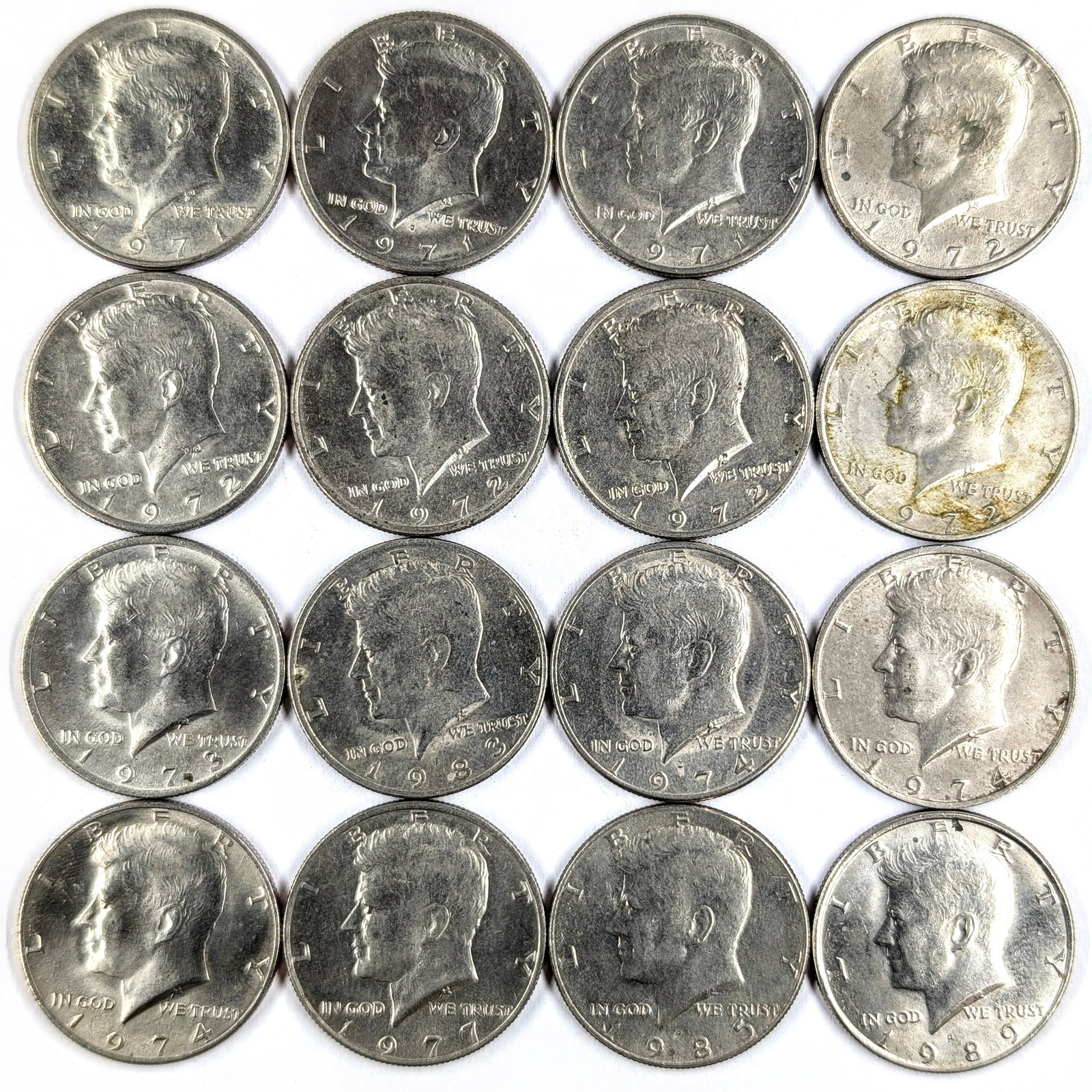 Lot of 16 JFK Half Dollars- 1971-1989: _