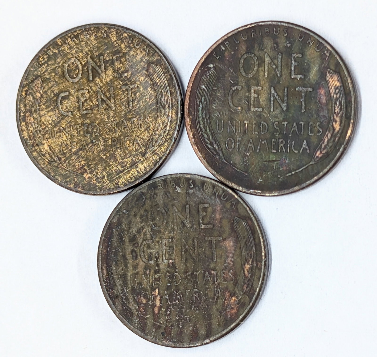 Lot of 3 Toned Wheat Cents- 1941 P/D/S - 2
