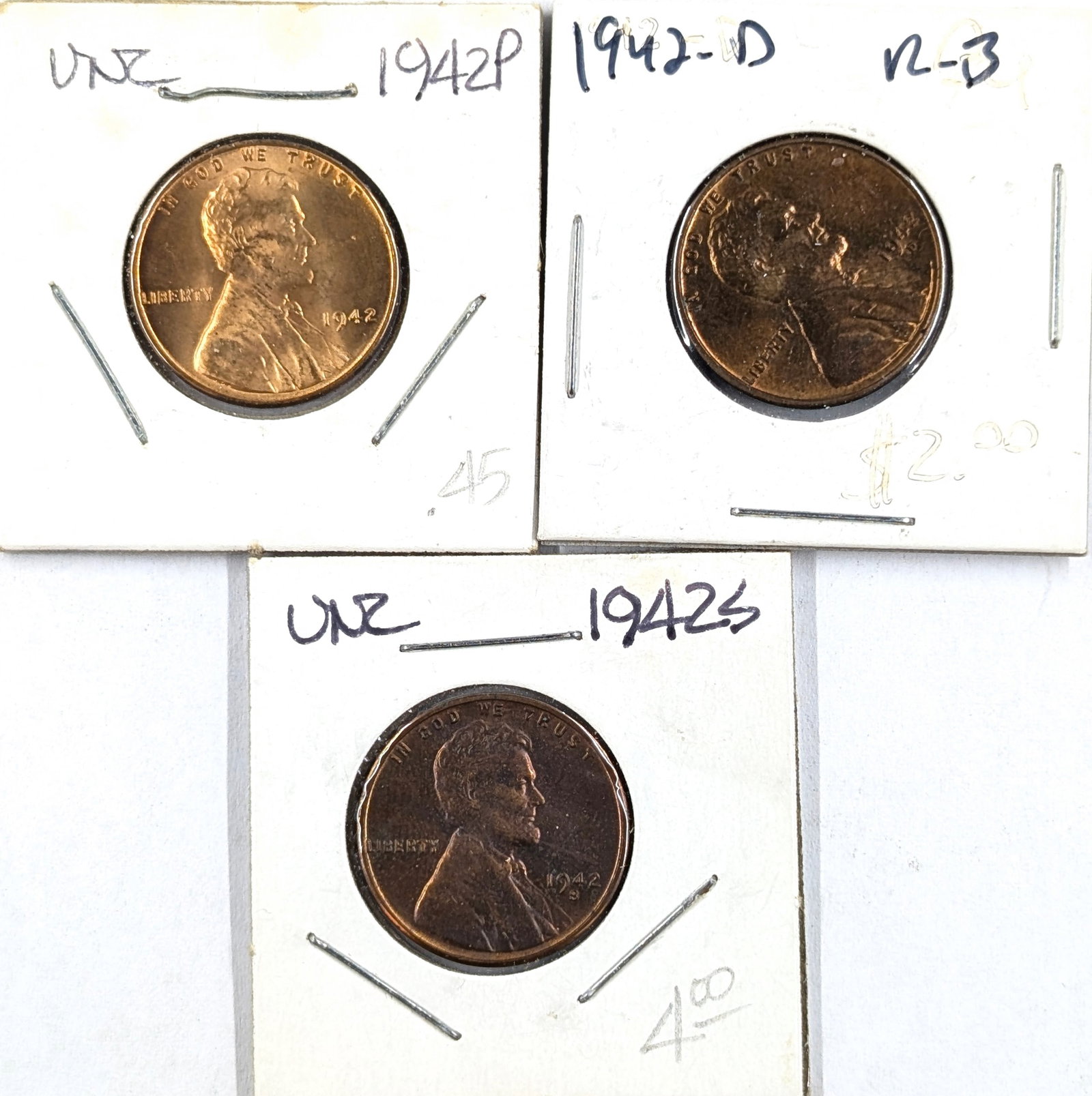 Lot of 3 Wheat Cents- 1941 P/D/S: _