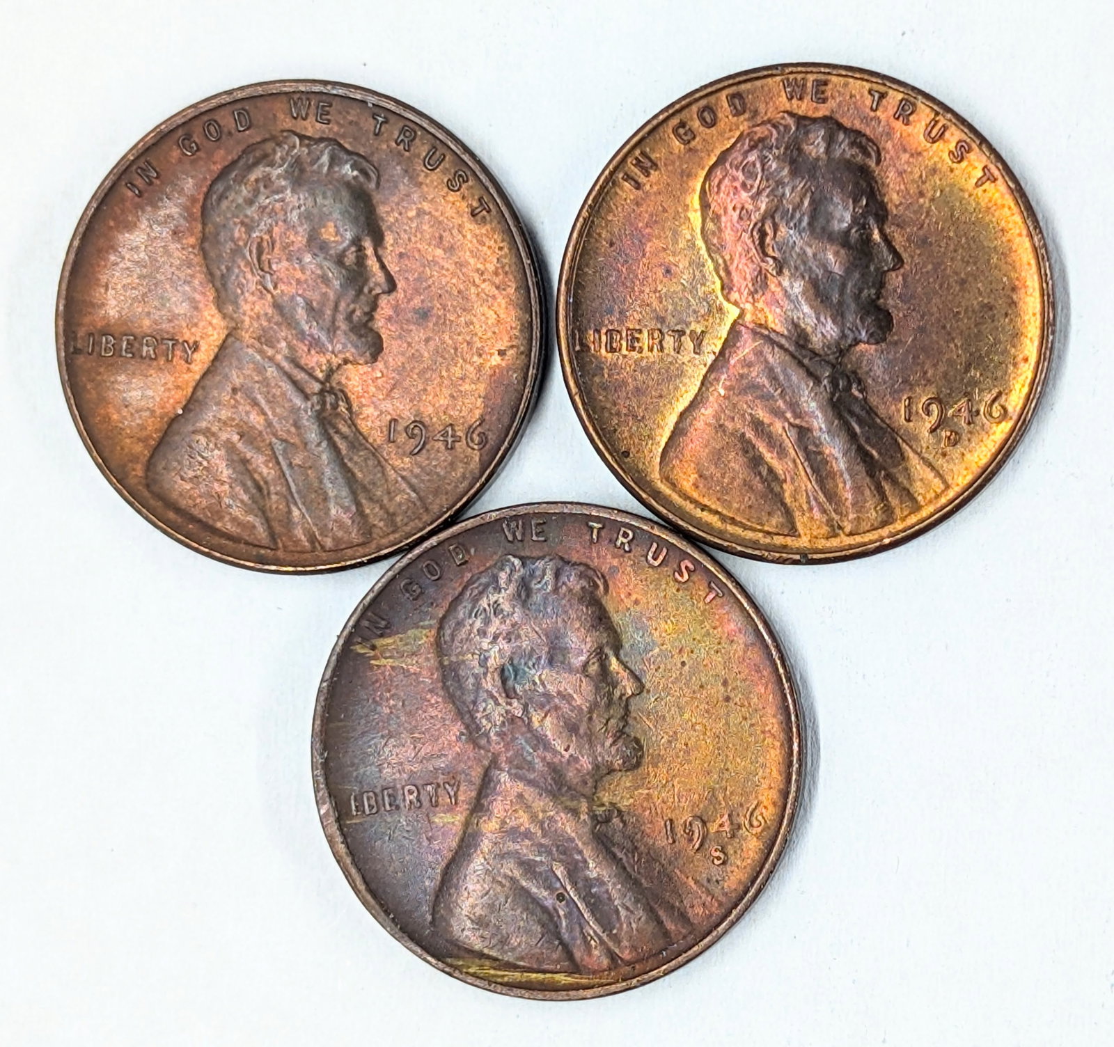 Lot of 3 Wheat Cents- 1946 P/D/S: _